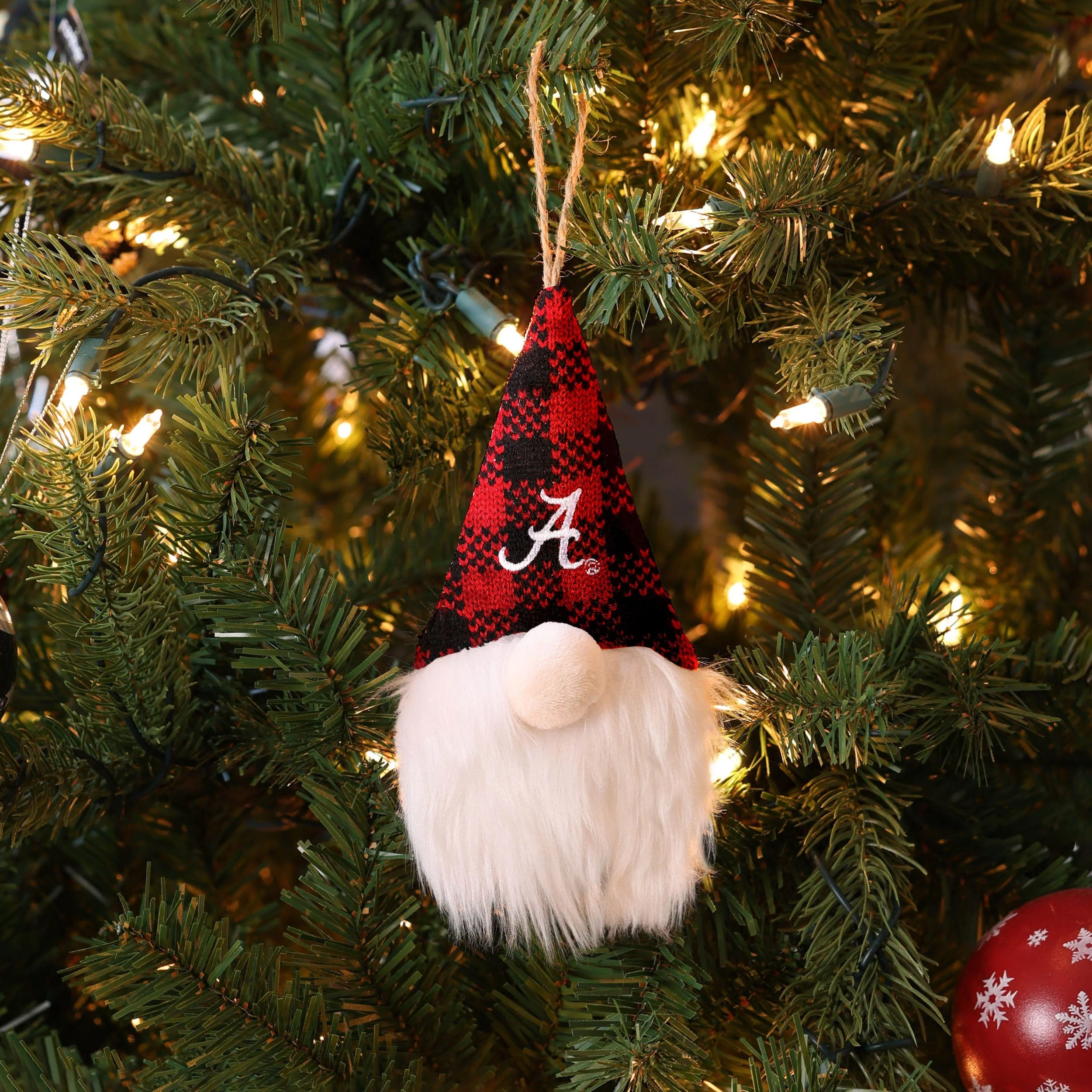 Alabama Crimson Tide NCAA Plaid Hat Plush Gnome Ornament - Image 3