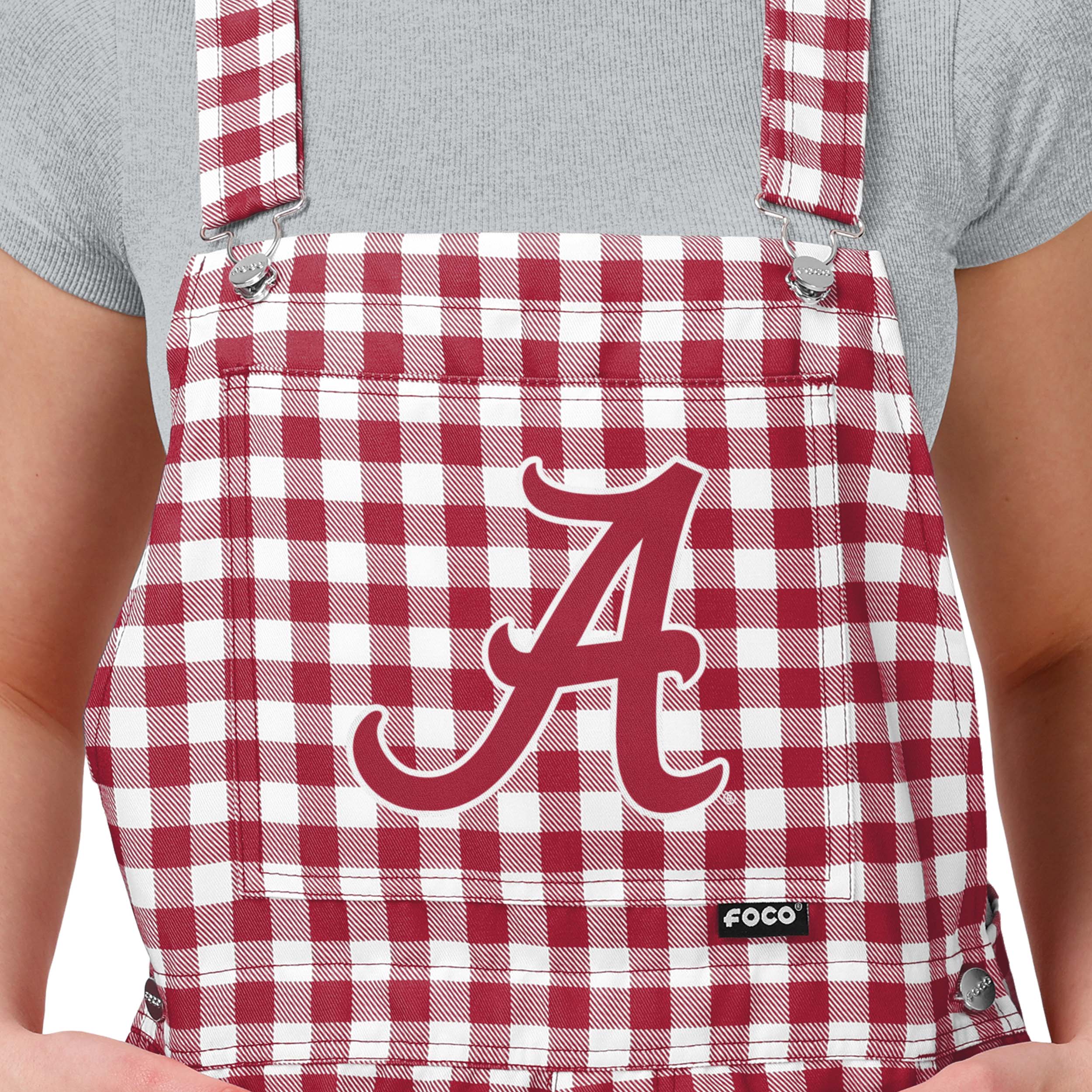Alabama Crimson Tide NCAA Womens Gingham Check Bib Shortalls - Image 3