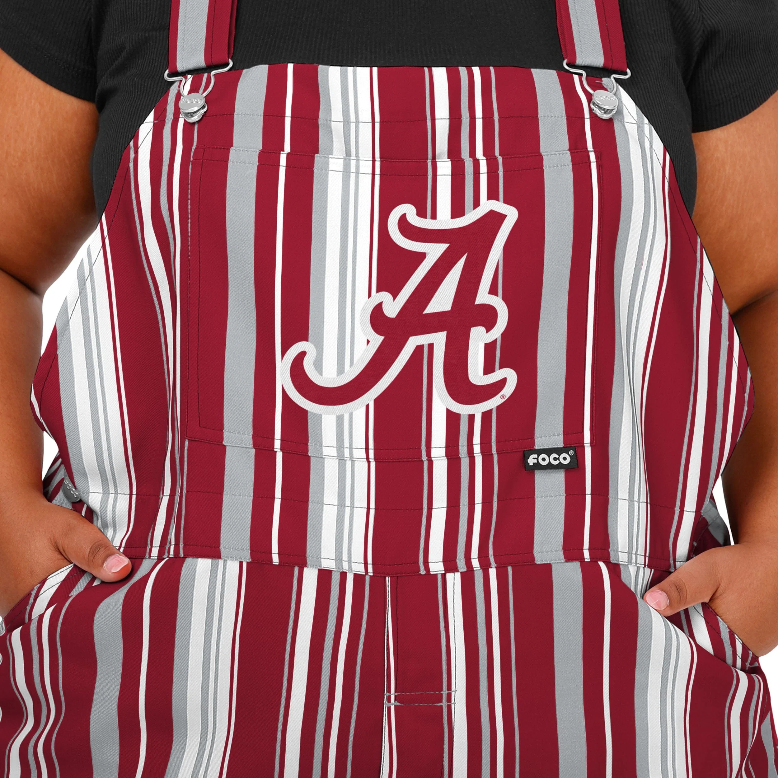 Alabama Crimson Tide NCAA Womens Hyper Stripe Bib Overalls - Image 4