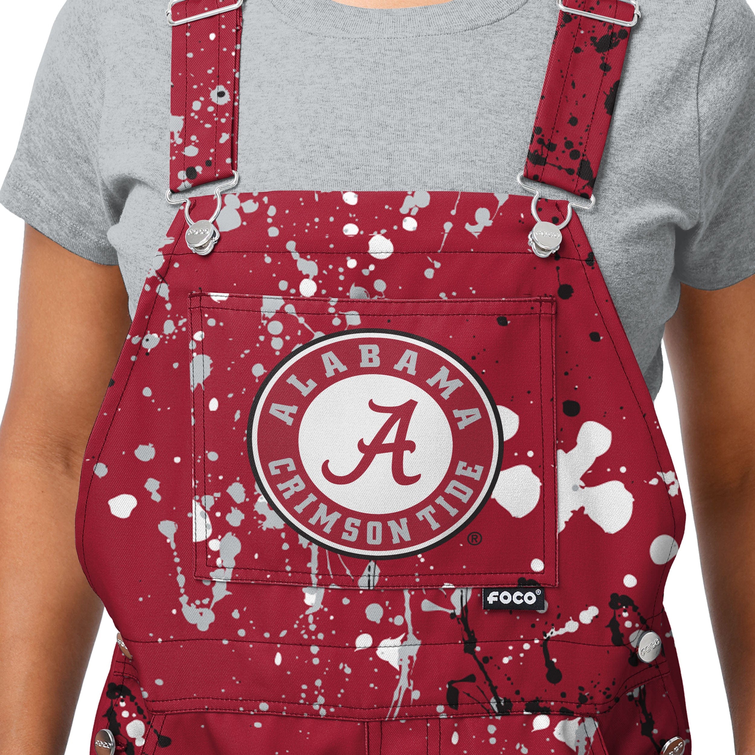 Alabama Crimson Tide NCAA Womens Paint Splatter Bib Overalls - Image 4
