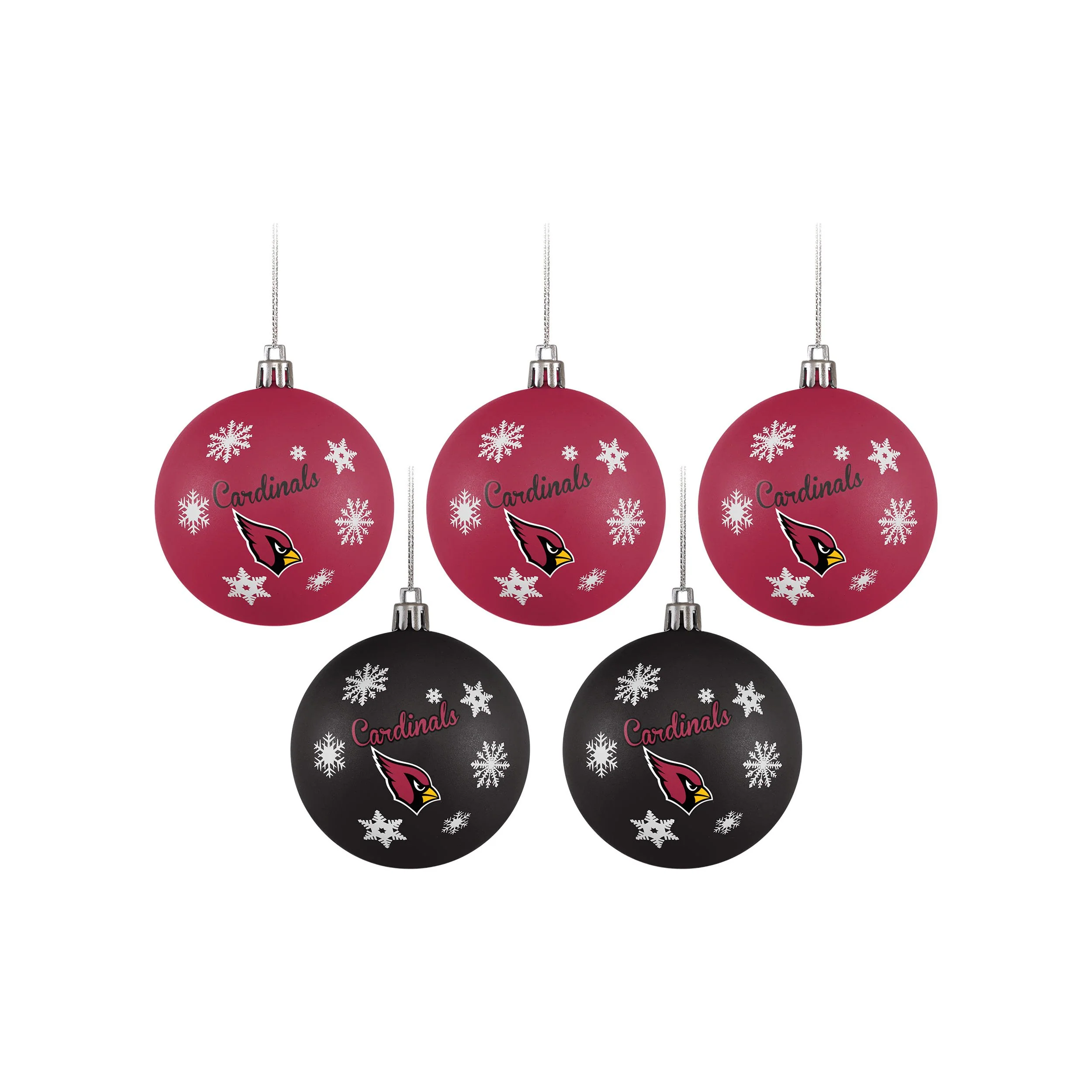 Arizona Cardinals NFL 5 Pack Shatterproof Ball Ornament Set