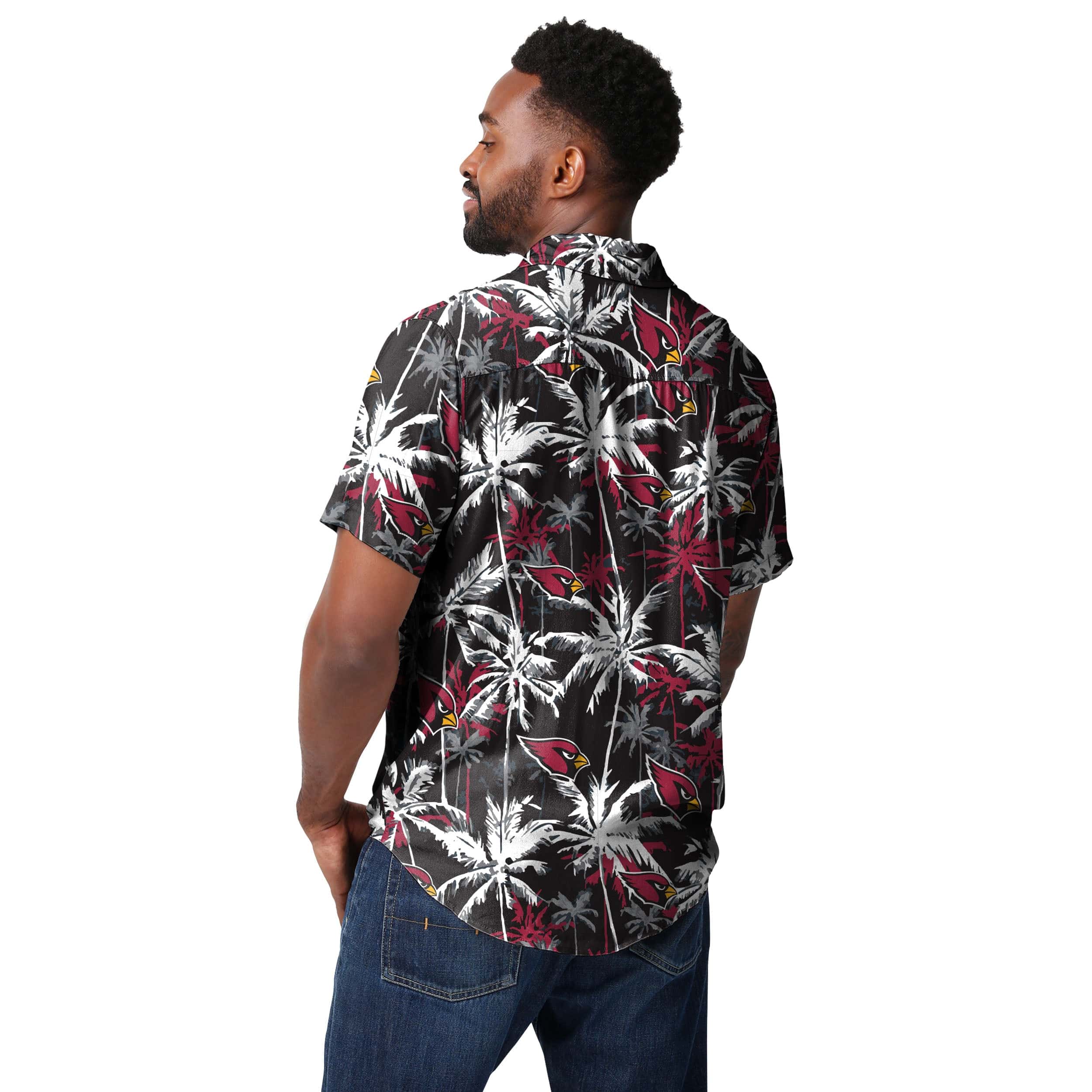 Arizona Cardinals NFL Mens Black Floral Button Up Shirt - Image 3