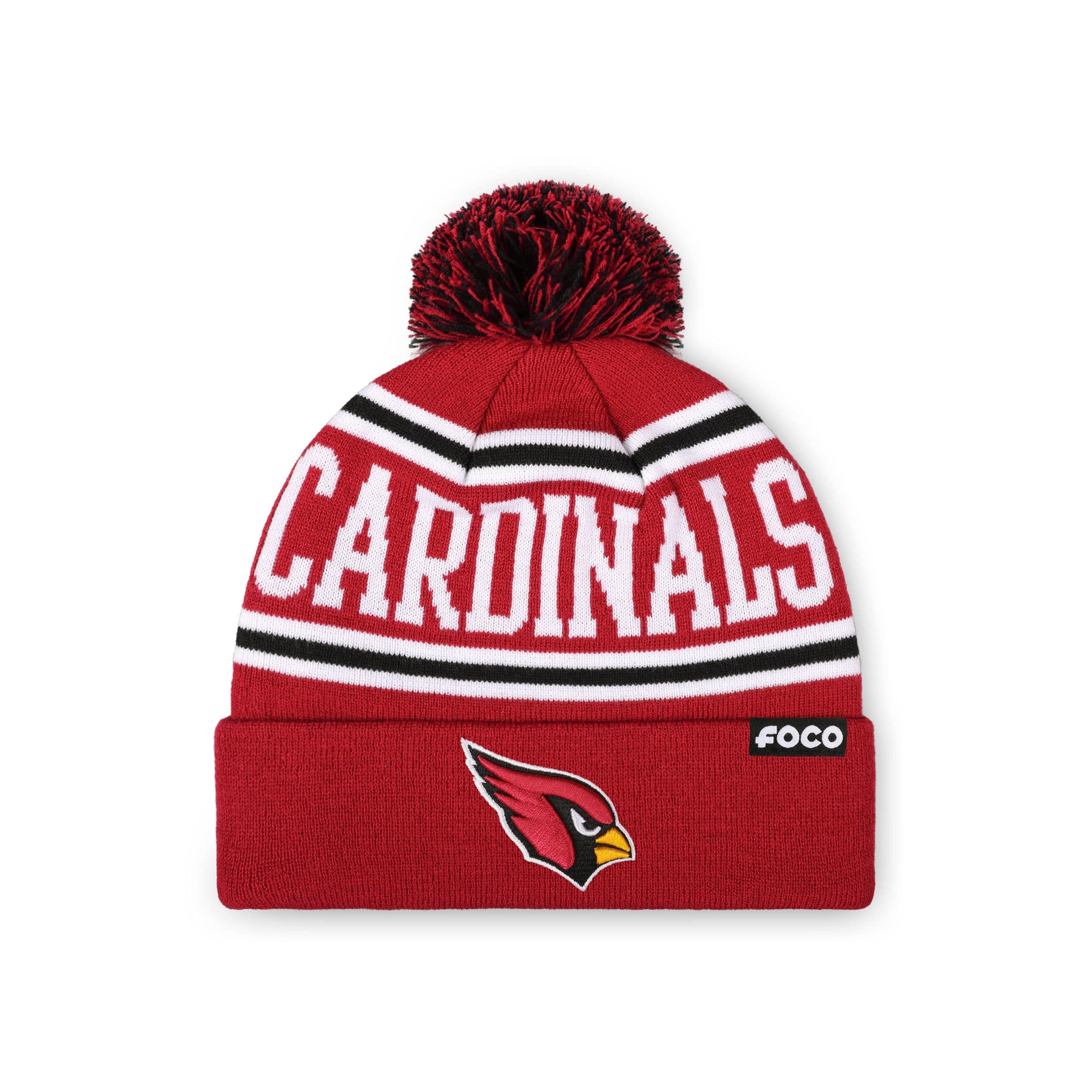 Arizona Cardinals NFL Dark Red Primary Logo Stripe Pom Beanie