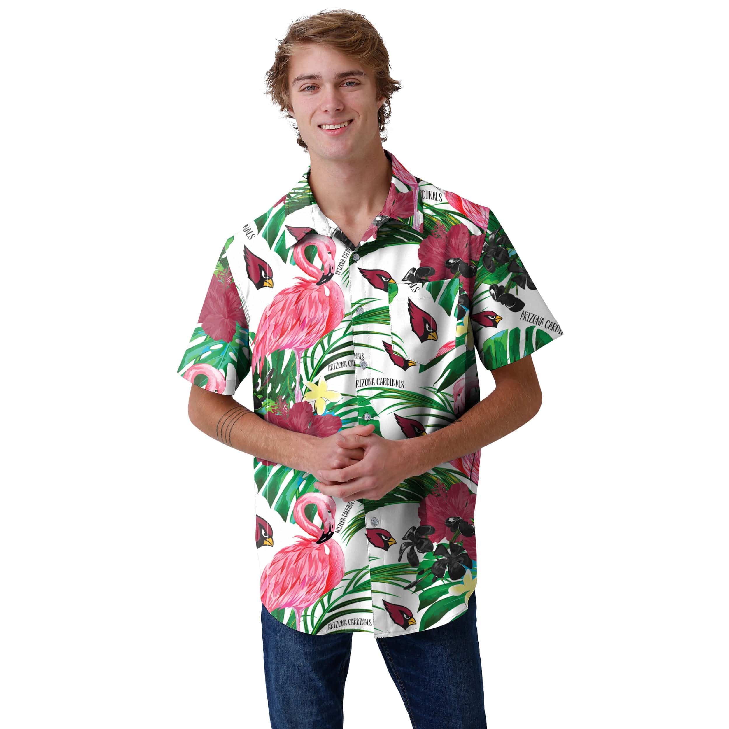 Arizona Cardinals NFL Mens Flamingo Button Up Shirt - Image 2