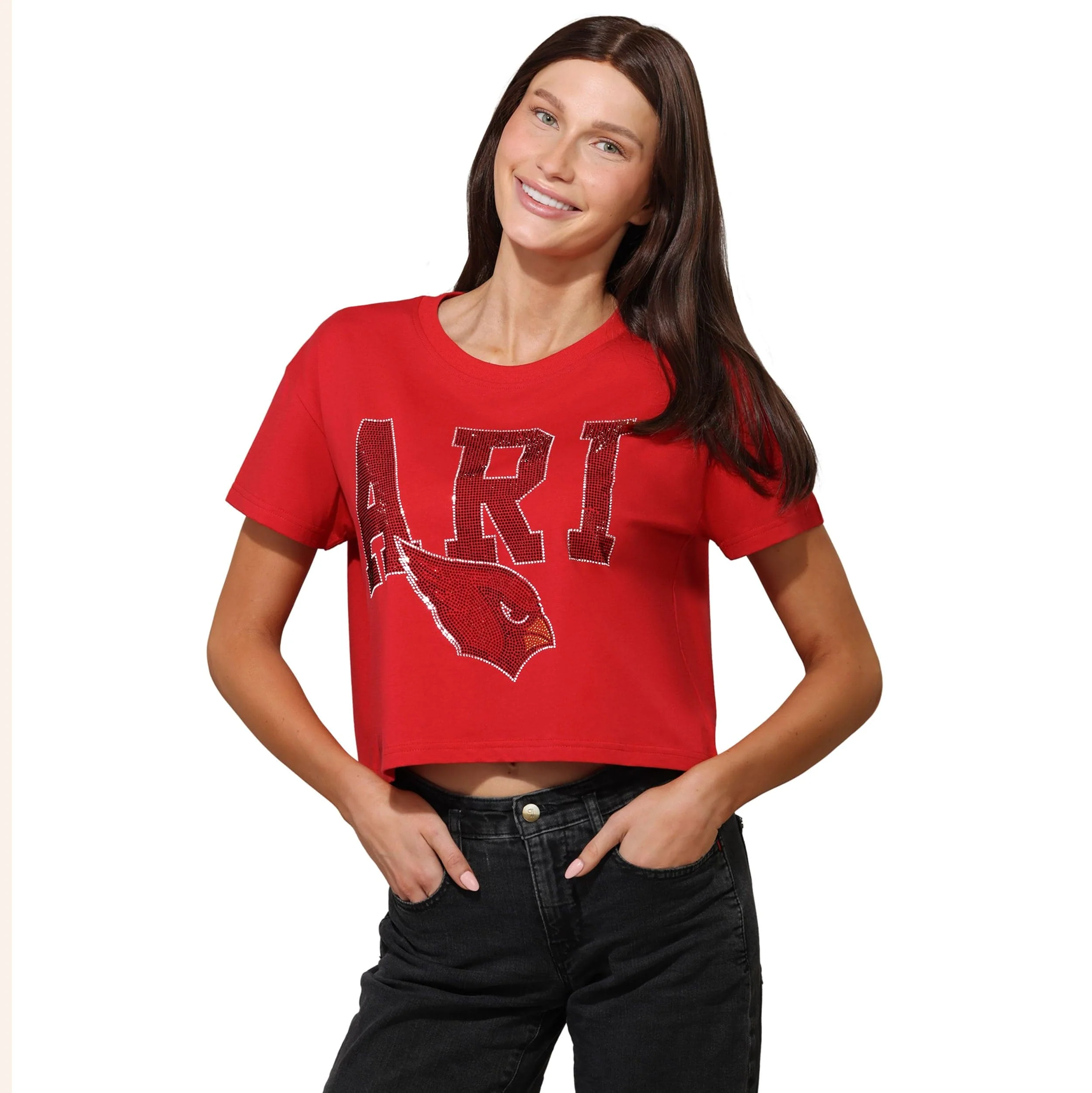 Arizona Cardinals NFL Womens Rhinestone Logo Crop Top