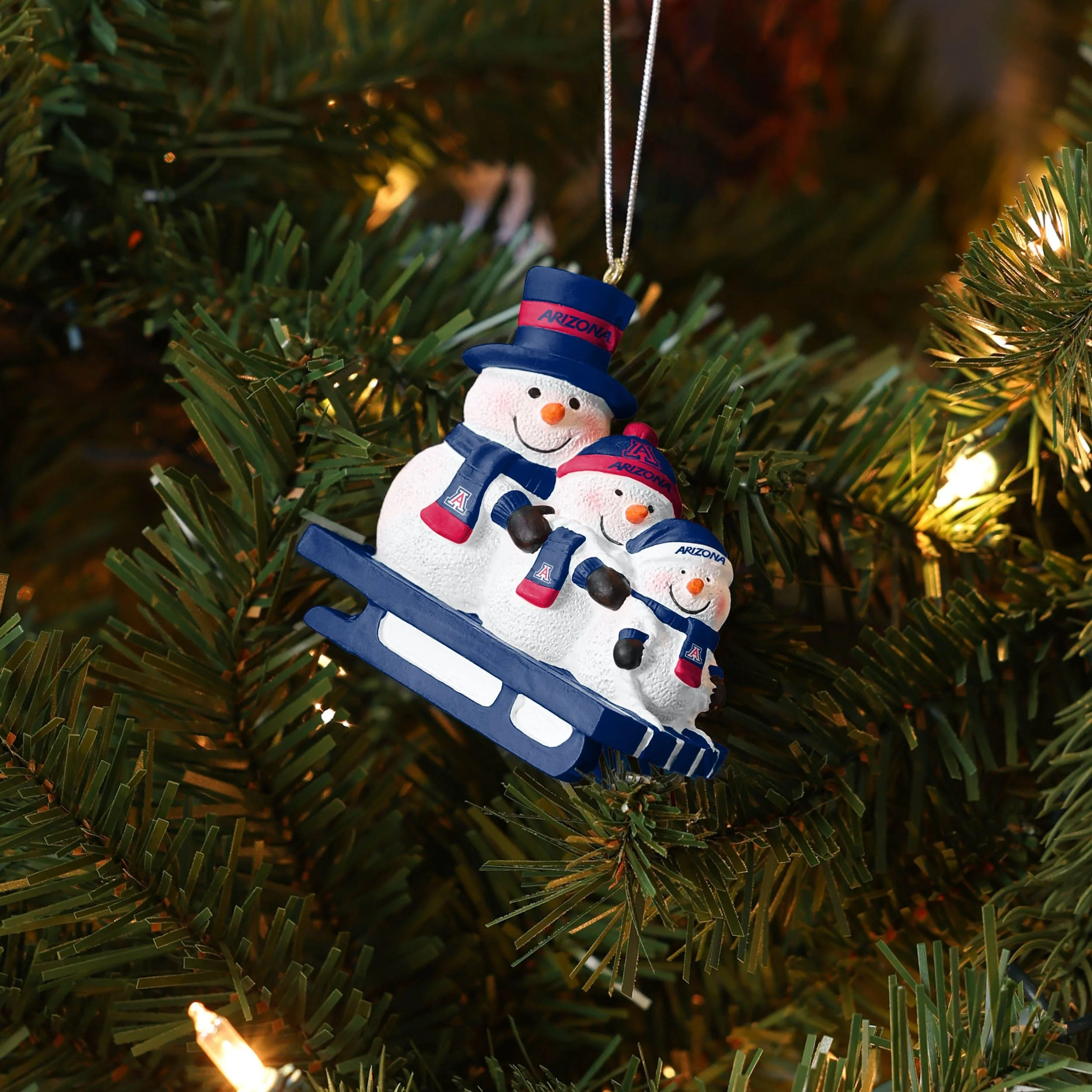 Arizona Wildcats NCAA Sledding Snowmen Ornament - Image 4