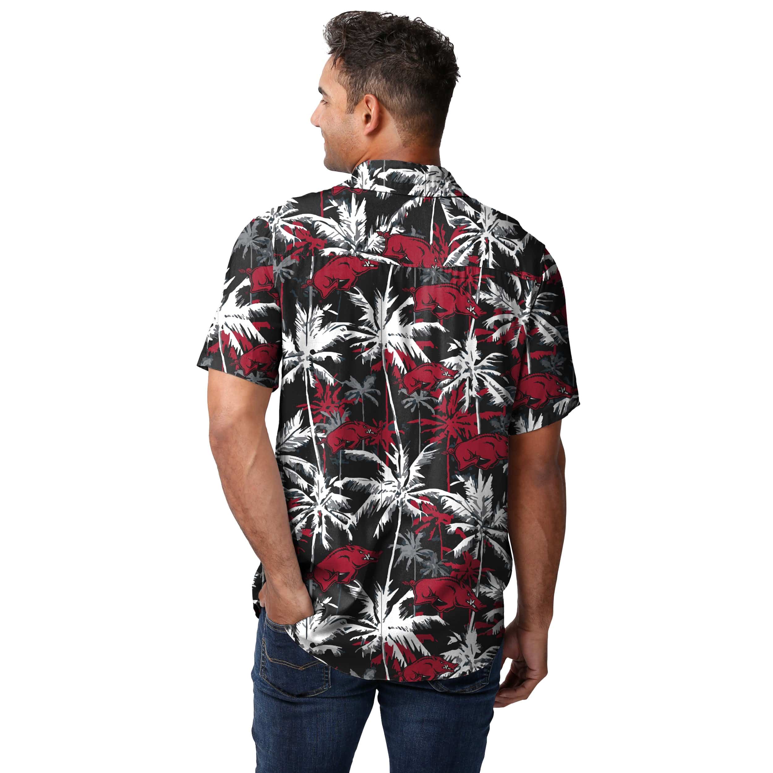 Arkansas Razorbacks NCAA Mens Black Floral Button Up Shirt - Image 3