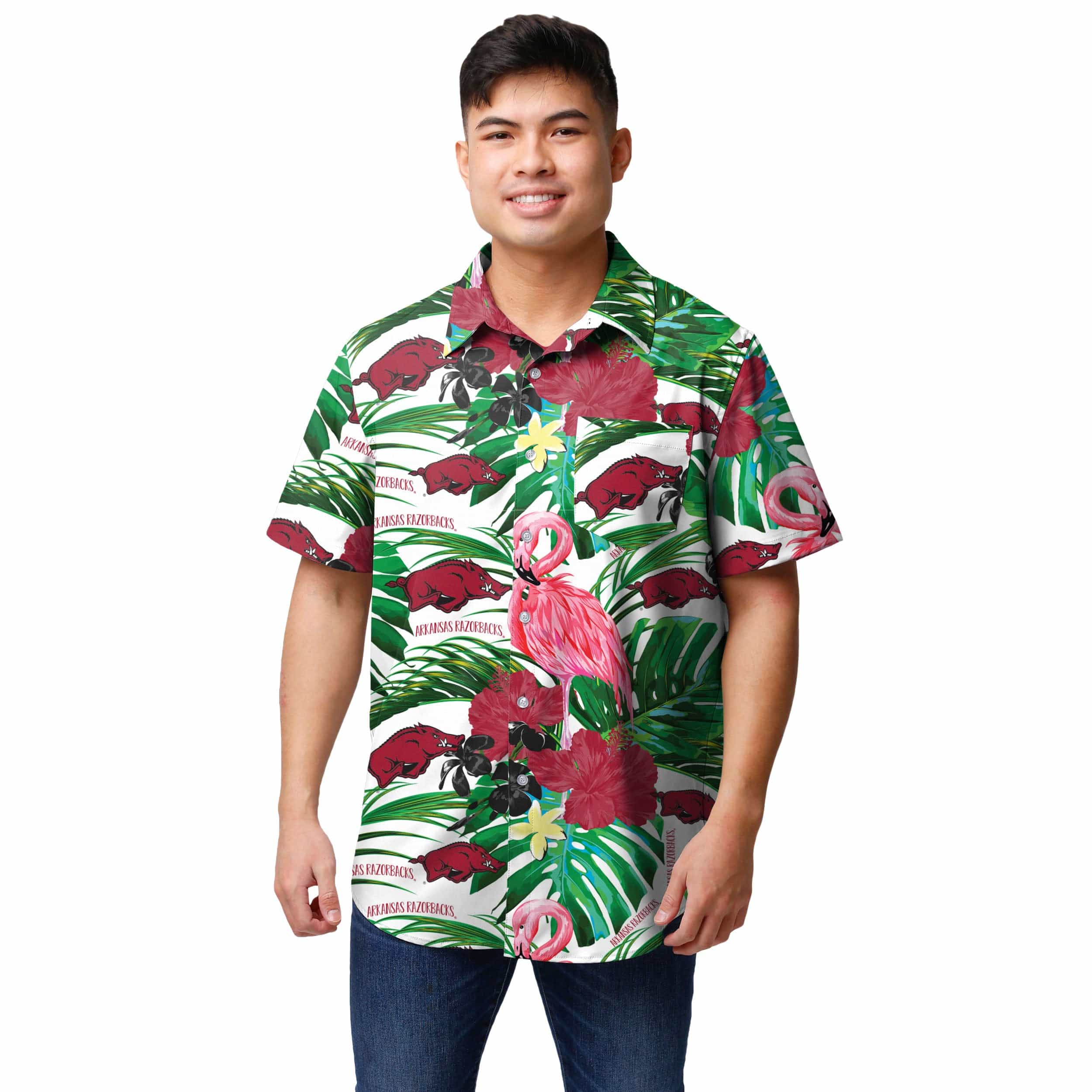 Arkansas Razorbacks NCAA Mens Flamingo Button Up Shirt - Image 2