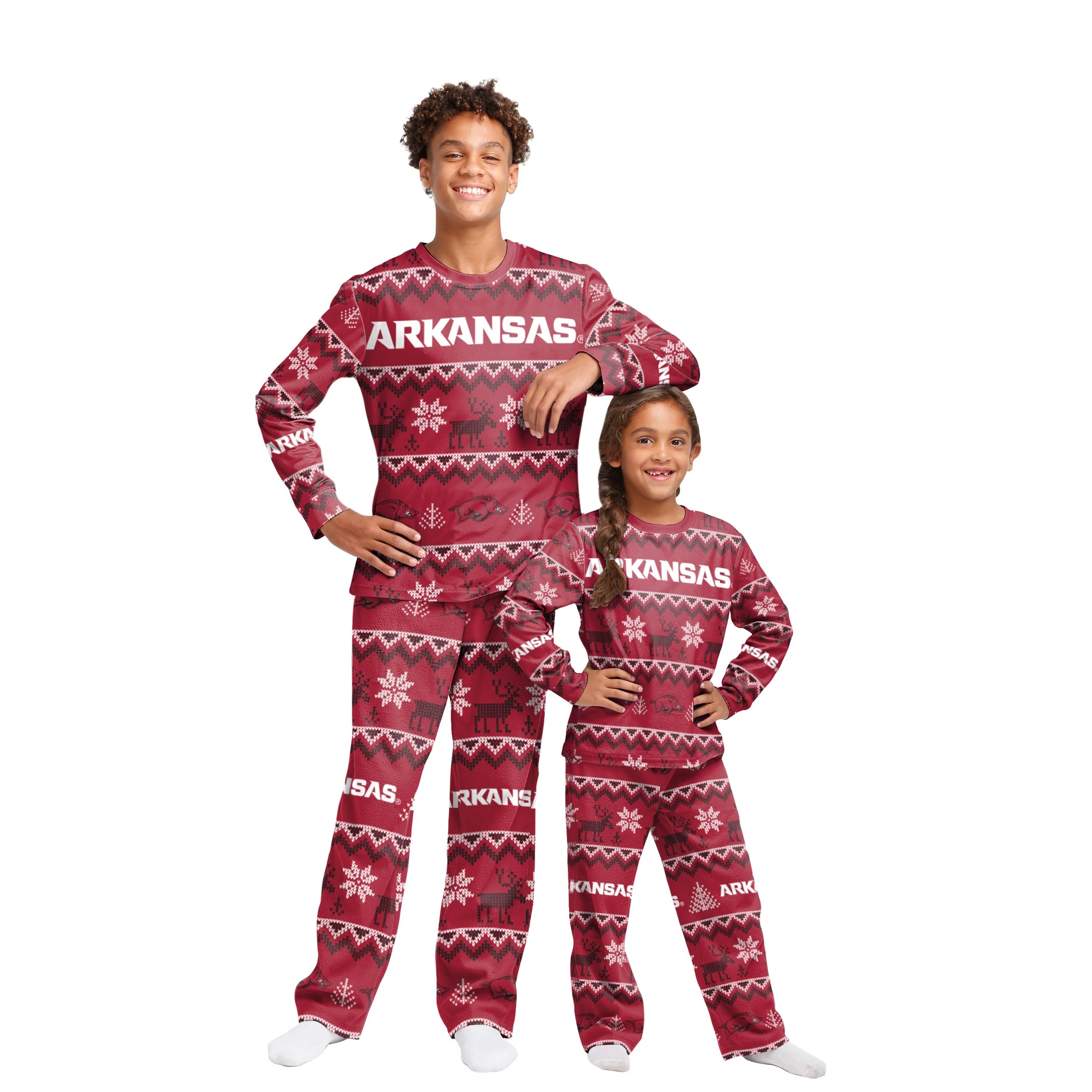 Arkansas Razorbacks NCAA Ugly Pattern Family Holiday Pajamas - Image 4