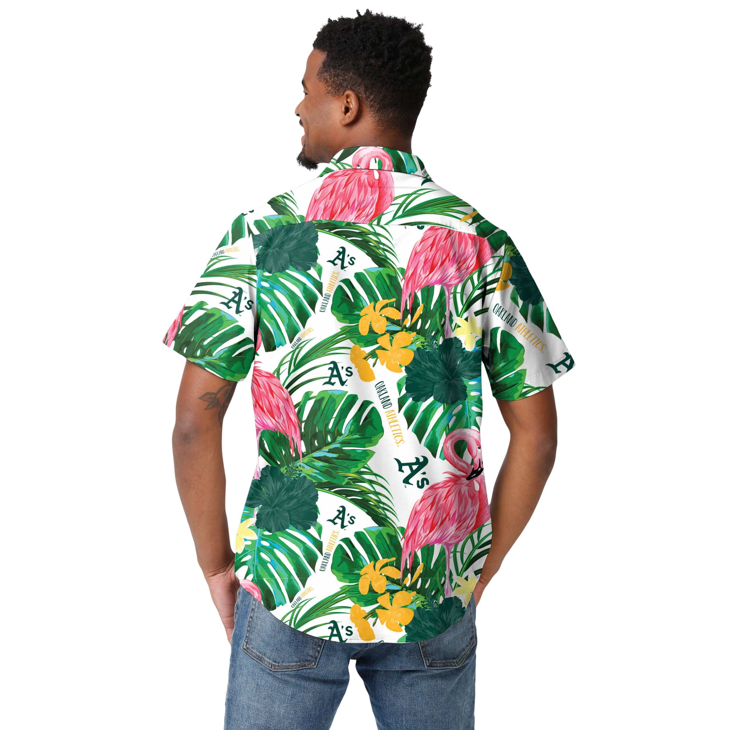 Athletics MLB Mens Flamingo Button Up Shirt - Image 3
