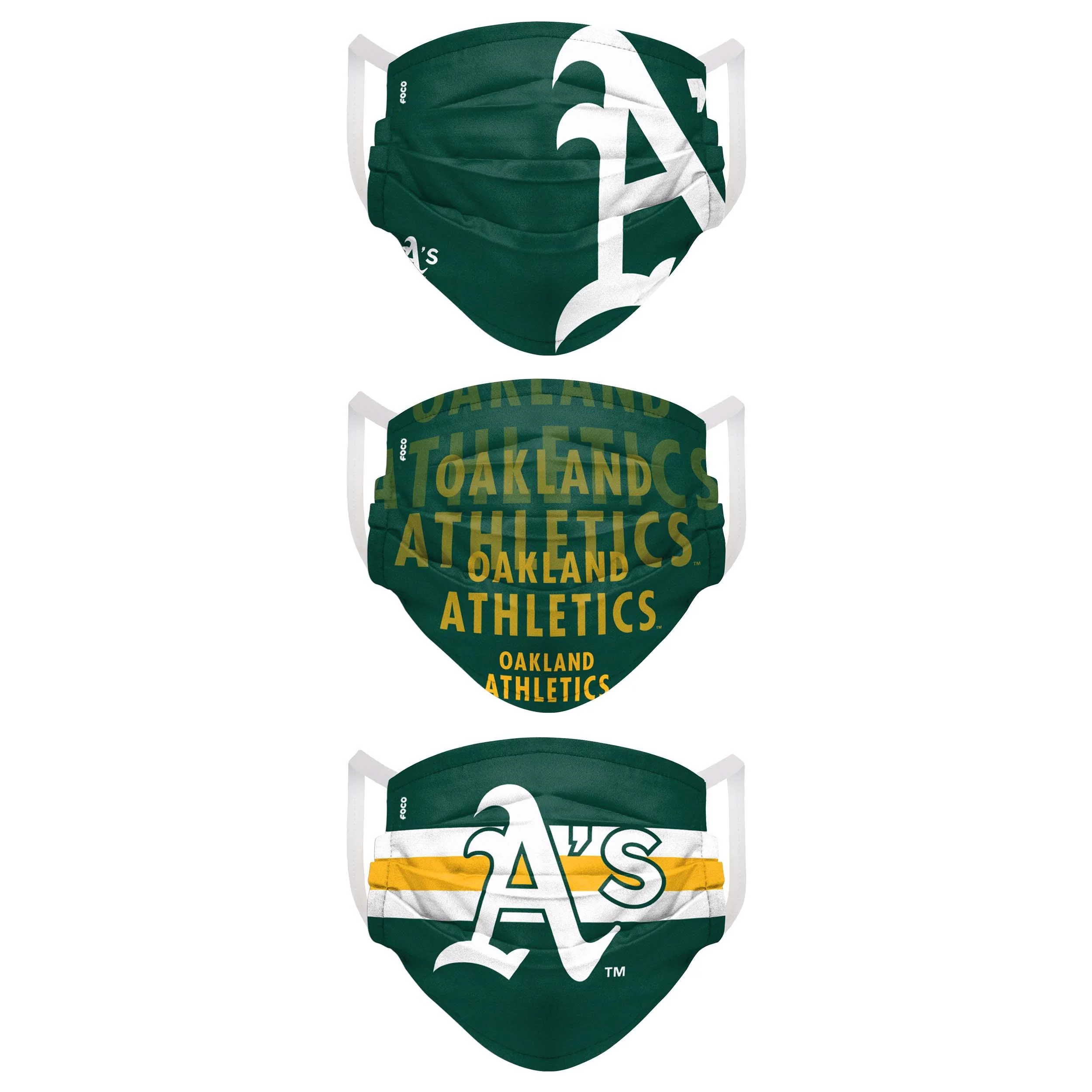 Athletics MLB Mens Matchday 3 Pack Face Cover - Image 2