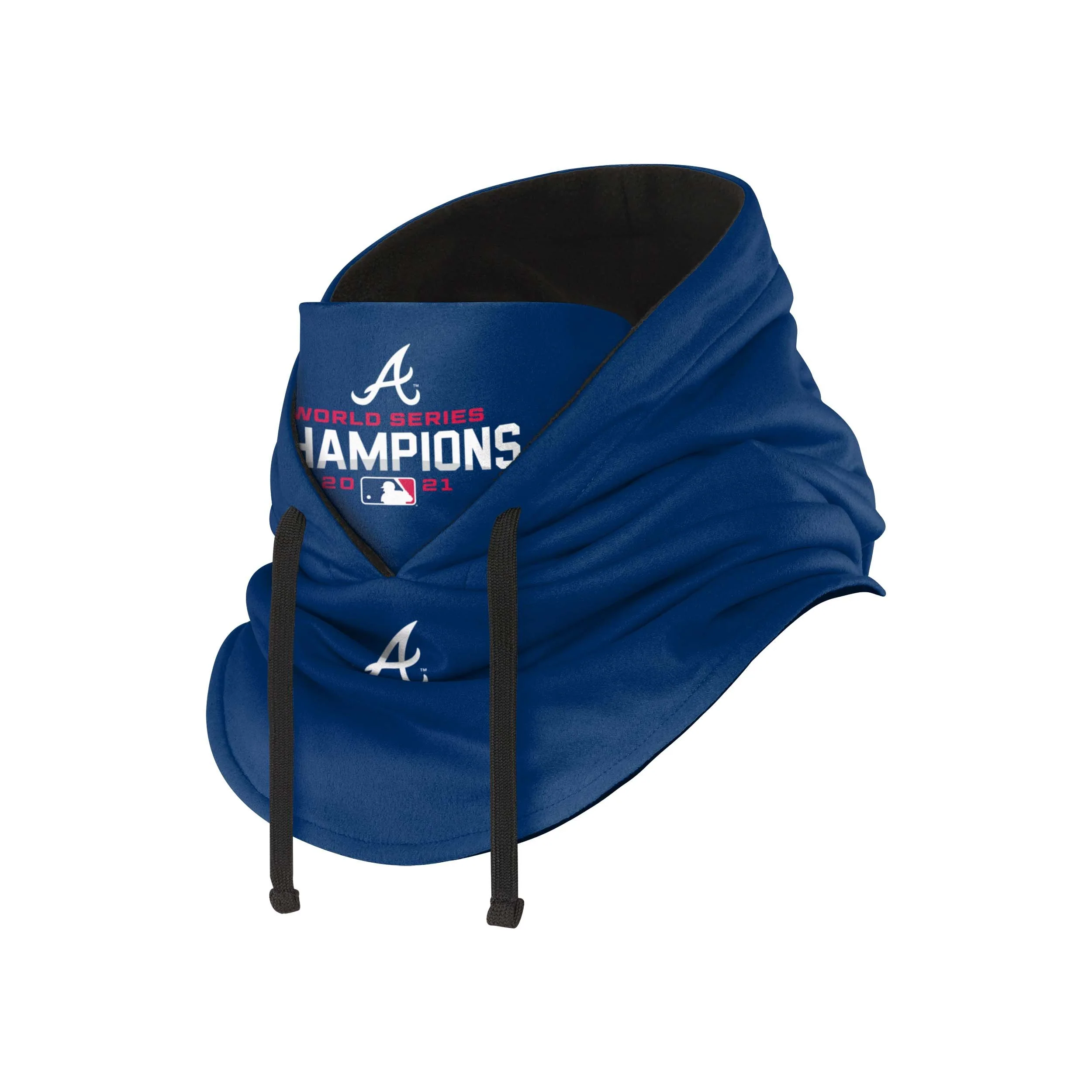 Atlanta Braves MLB 2021 World Series Champions Navy Drawstring Hooded Gaiter Scarf - Image 2