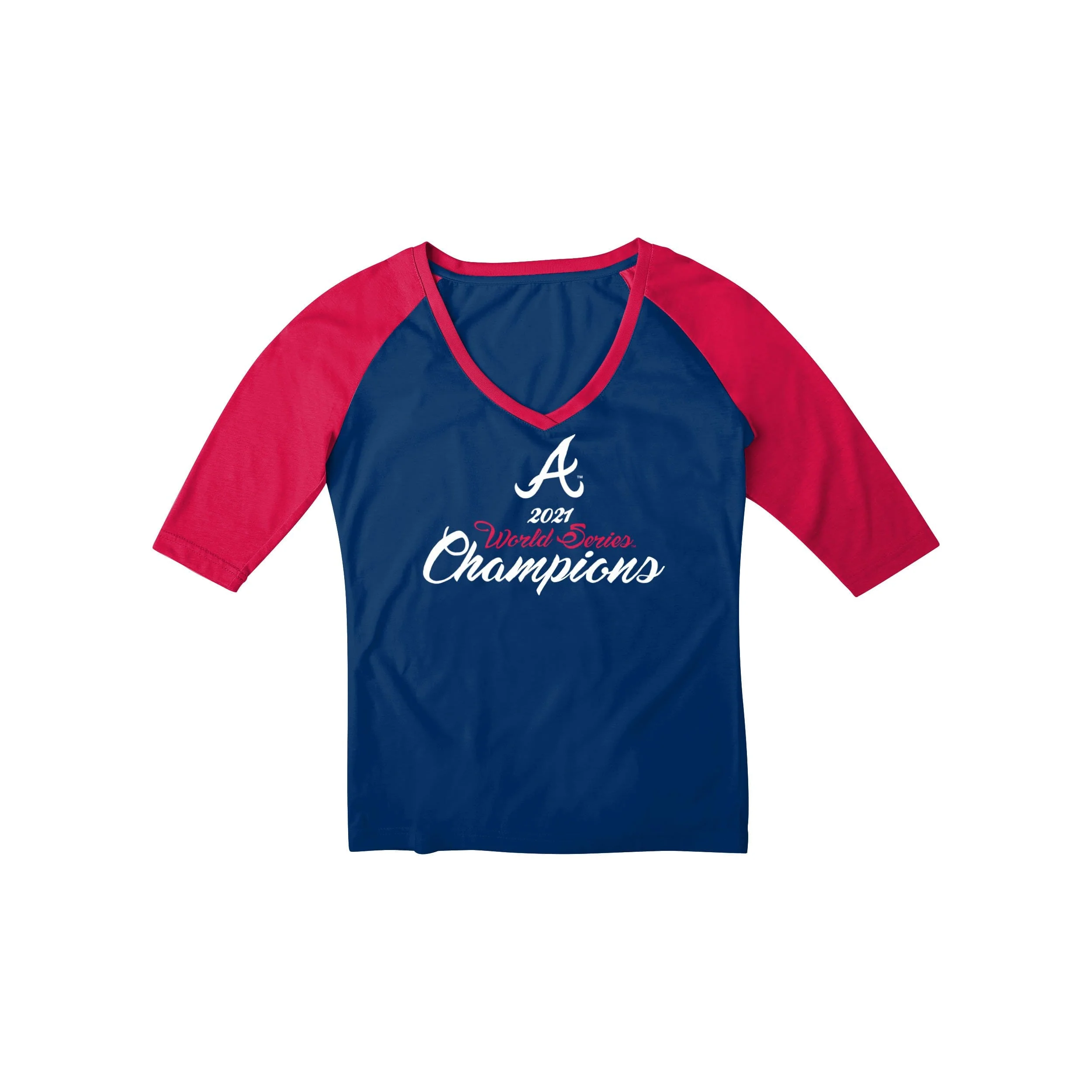 Atlanta Braves MLB 2021 World Series Champions Womens V-Neck Raglan Shirt