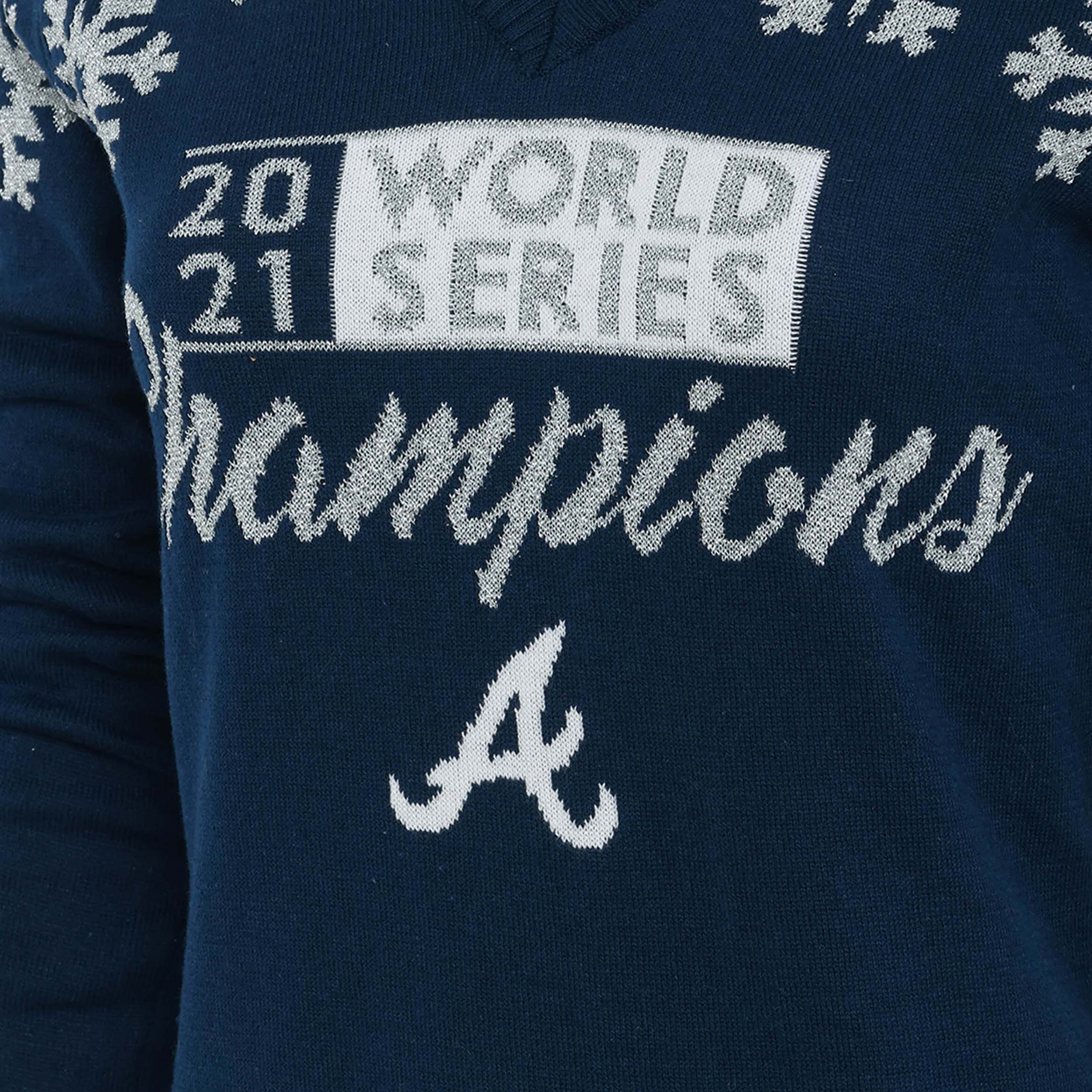 Atlanta Braves MLB 2021 World Series Champions Womens V-Neck Sweater - Image 4