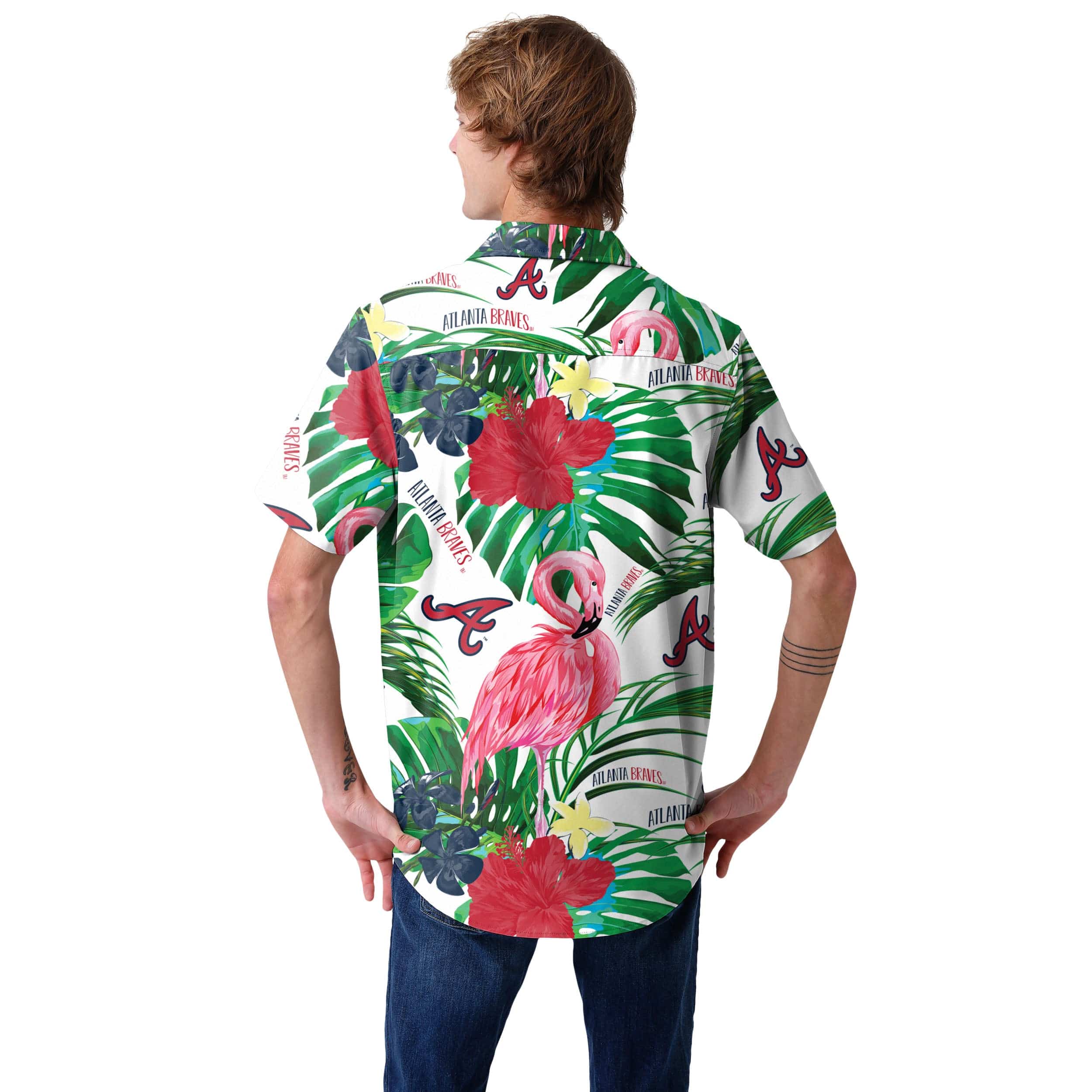 Atlanta Braves MLB Mens Flamingo Button Up Shirt - Image 3