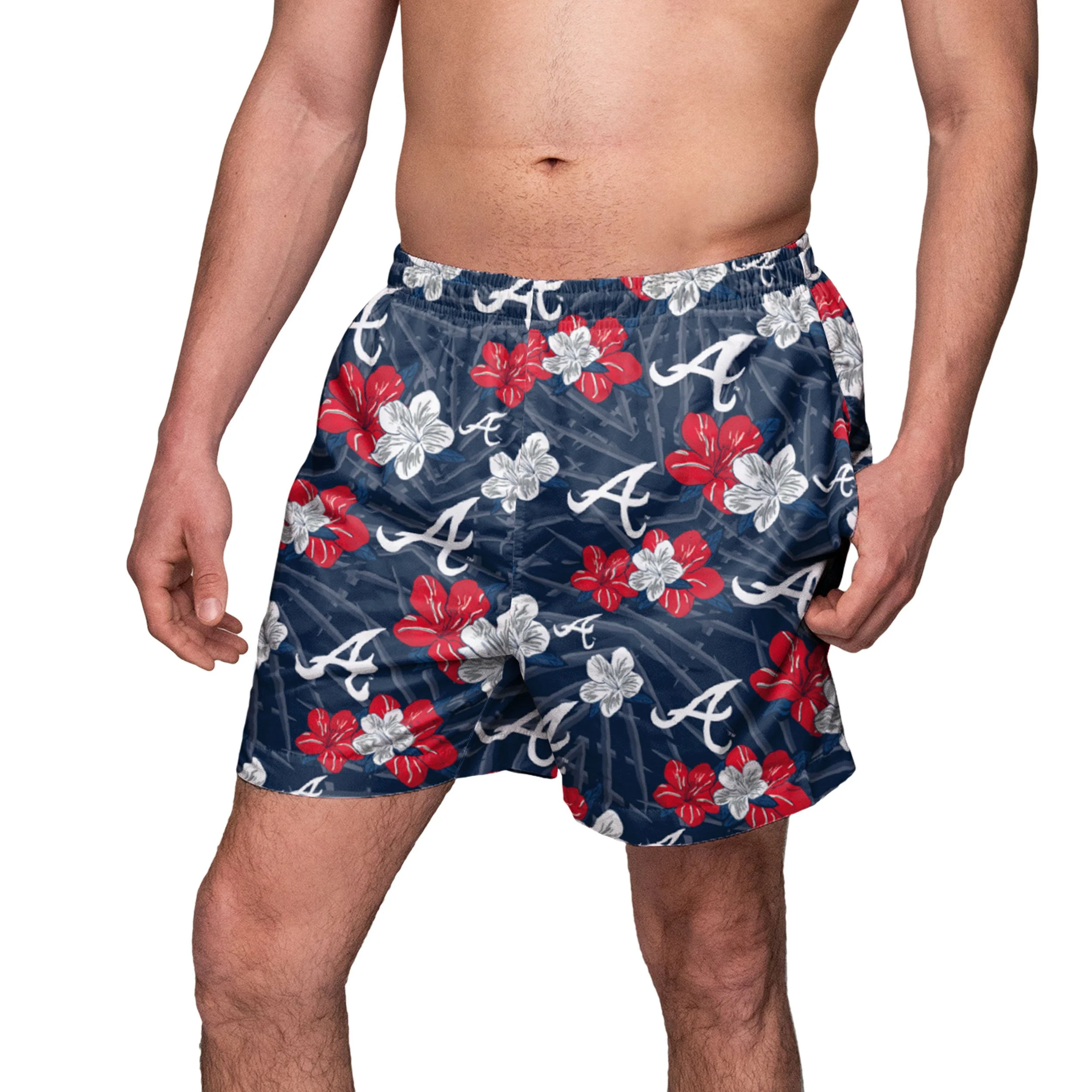 Atlanta Braves MLB Mens Hibiscus Slim Fit 5.5" Swimming Trunks - Image 3