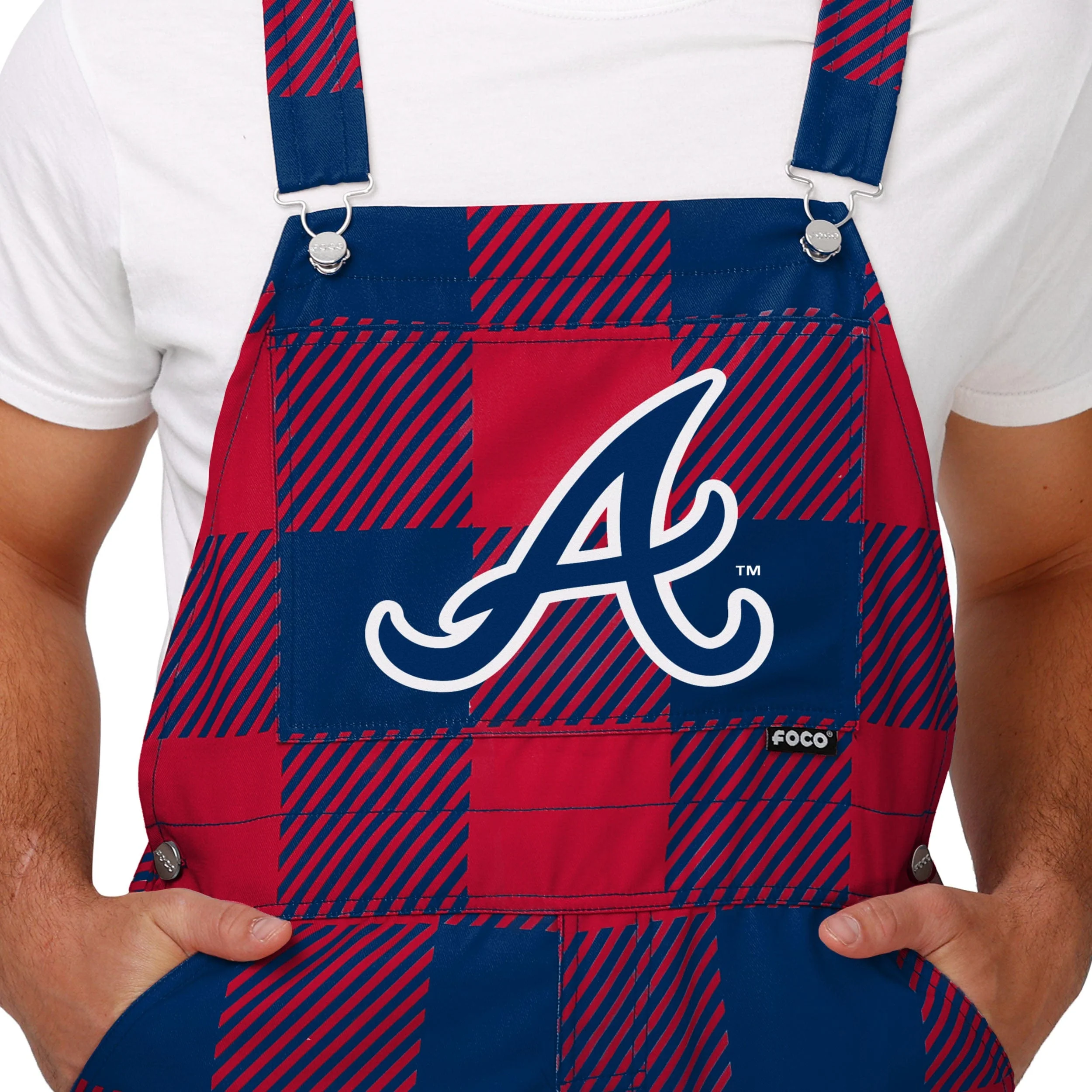 Atlanta Braves MLB Mens Plaid Bib Overalls - Image 4