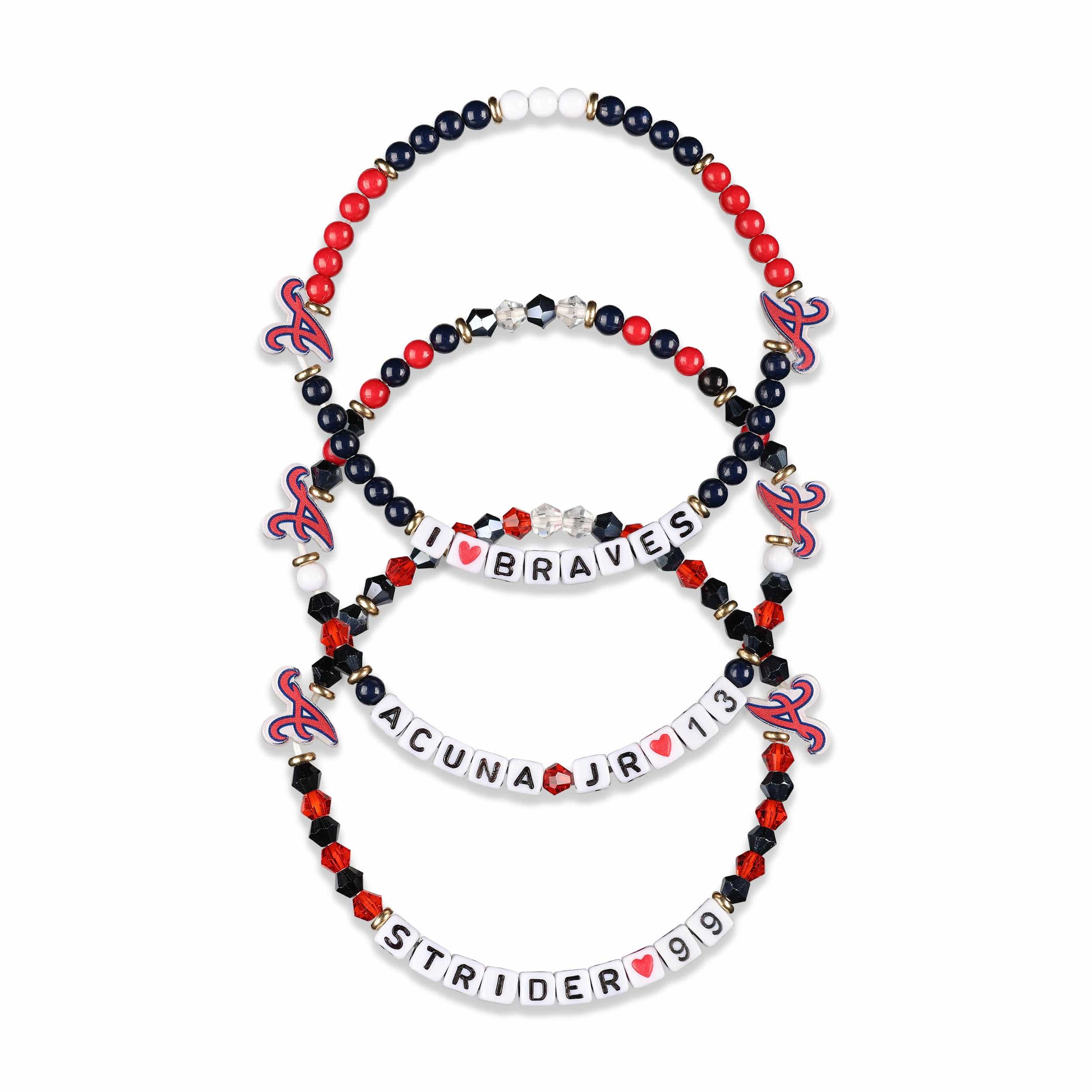 Atlanta Braves MLB Ronald Acuna Jr & Spencer Strider 3 Pack Player Friendship Bracelet