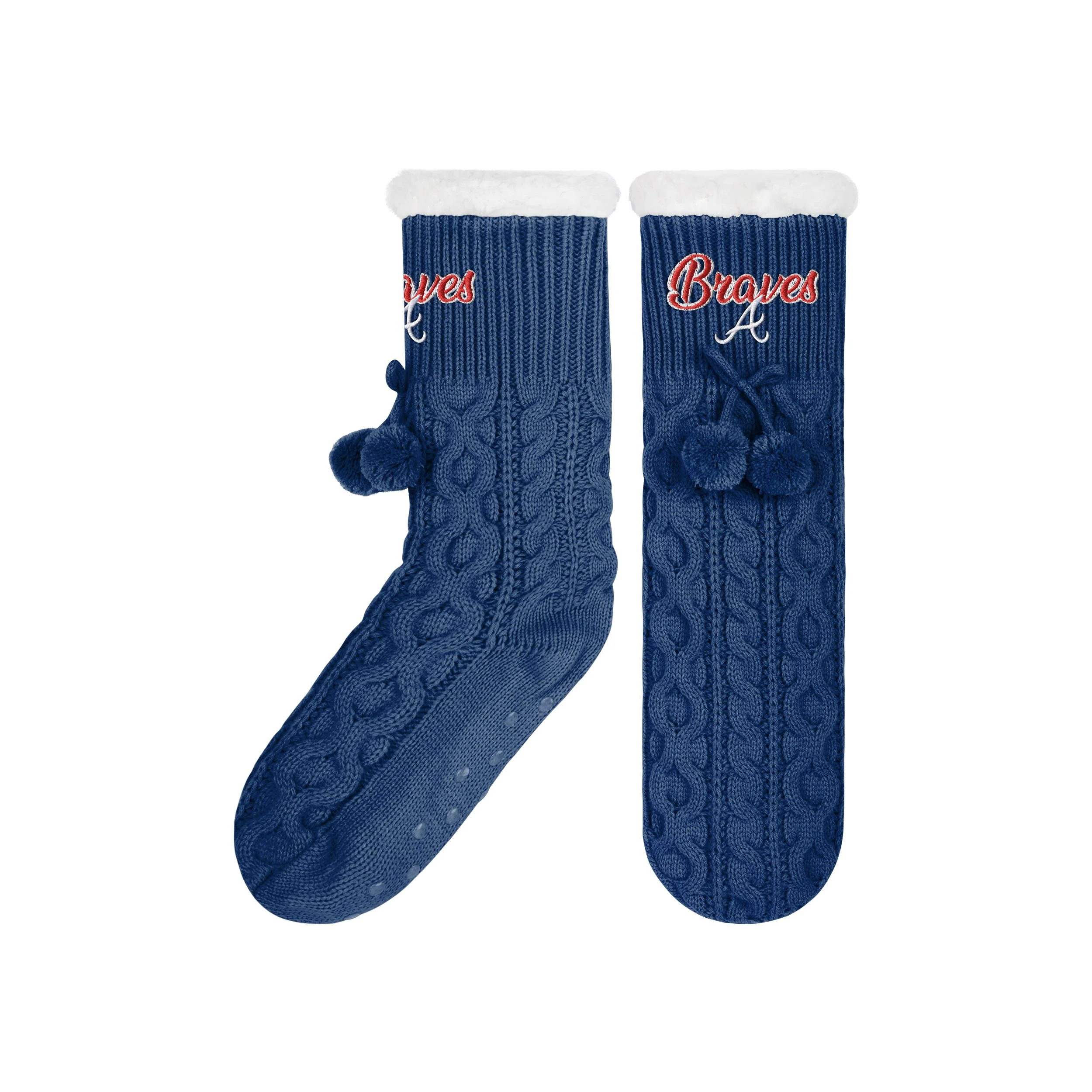 Atlanta Braves MLB Womens Cable Knit Footy Slipper Socks