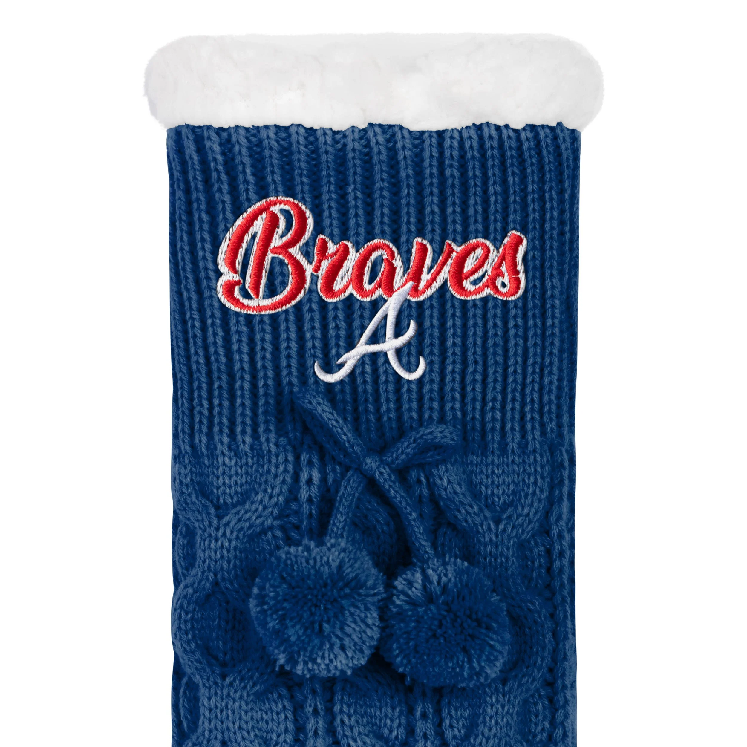 Atlanta Braves MLB Womens Cable Knit Footy Slipper Socks - Image 3