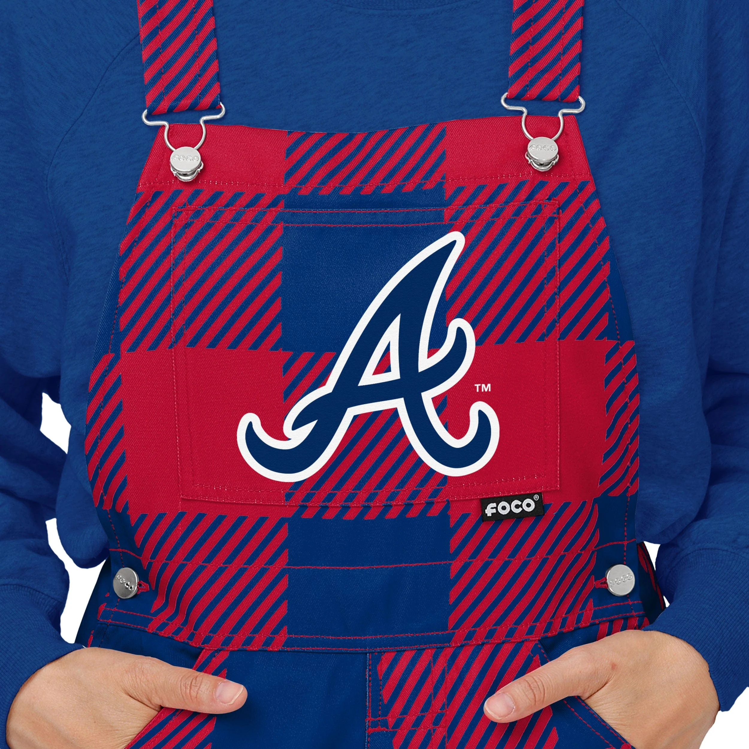 Atlanta Braves MLB Womens Plaid Bib Overalls - Image 4