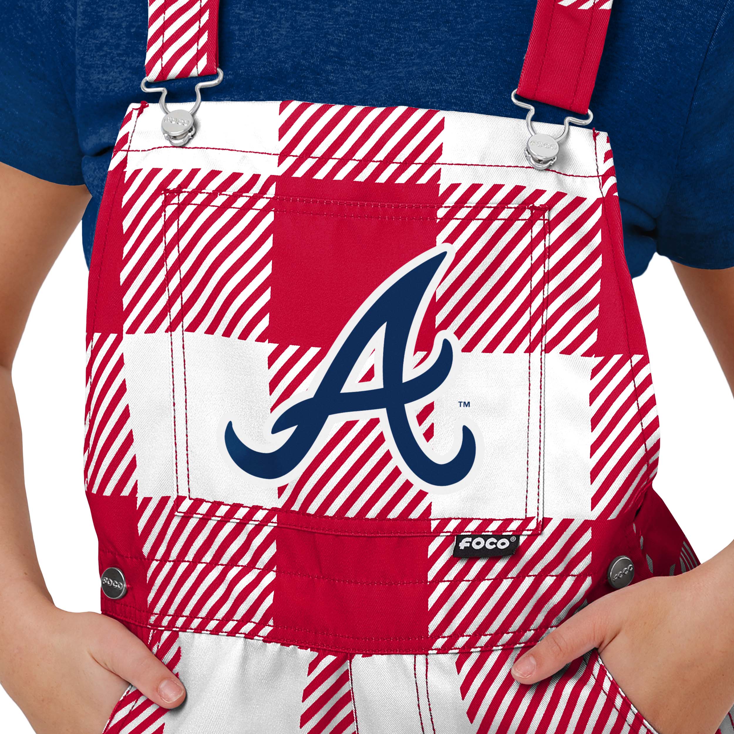 Atlanta Braves MLB Womens Plaid Bib Shortalls - Image 3