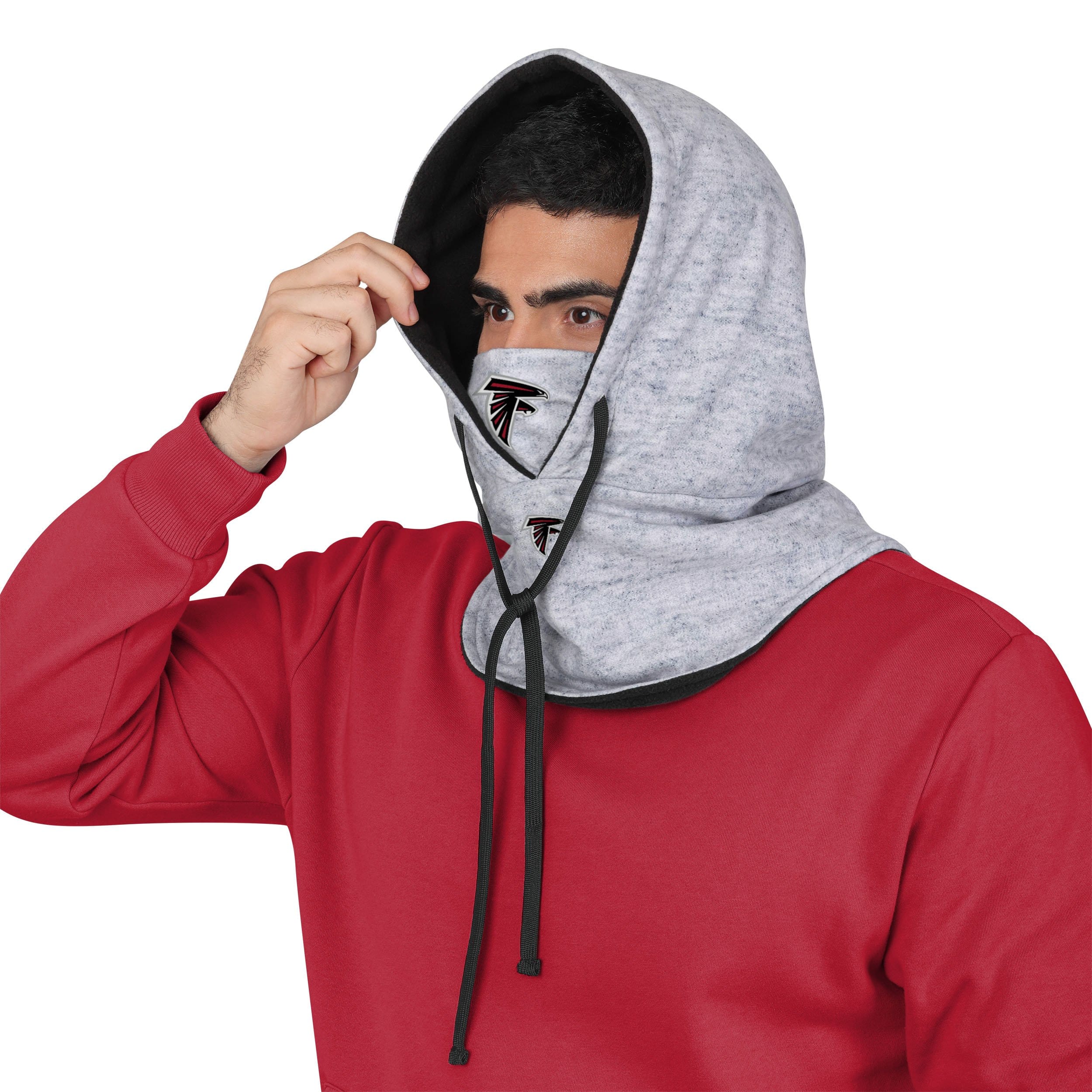 Atlanta Falcons NFL Heather Gray Drawstring Hooded Gaiter Scarf - Image 3
