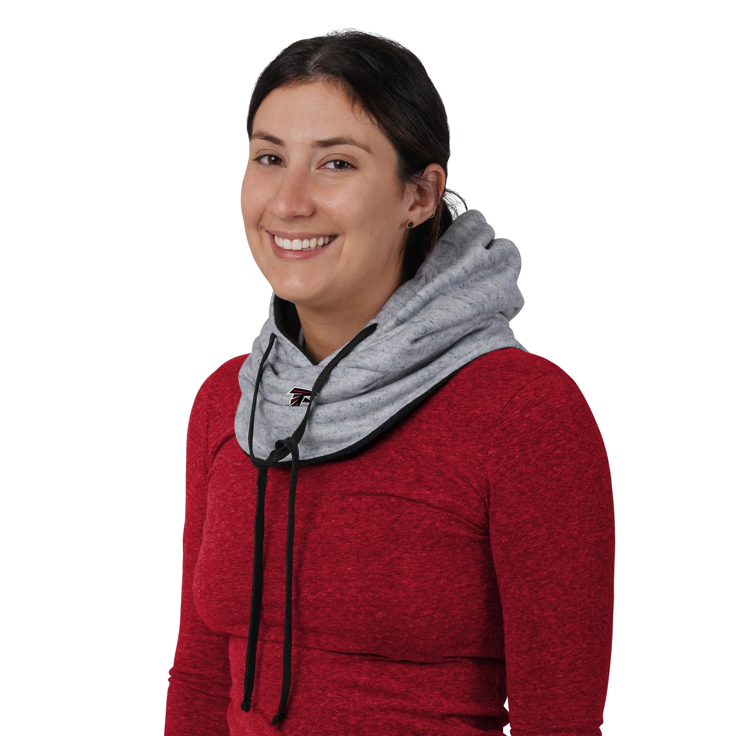 Atlanta Falcons NFL Heather Gray Drawstring Hooded Gaiter Scarf - Image 4