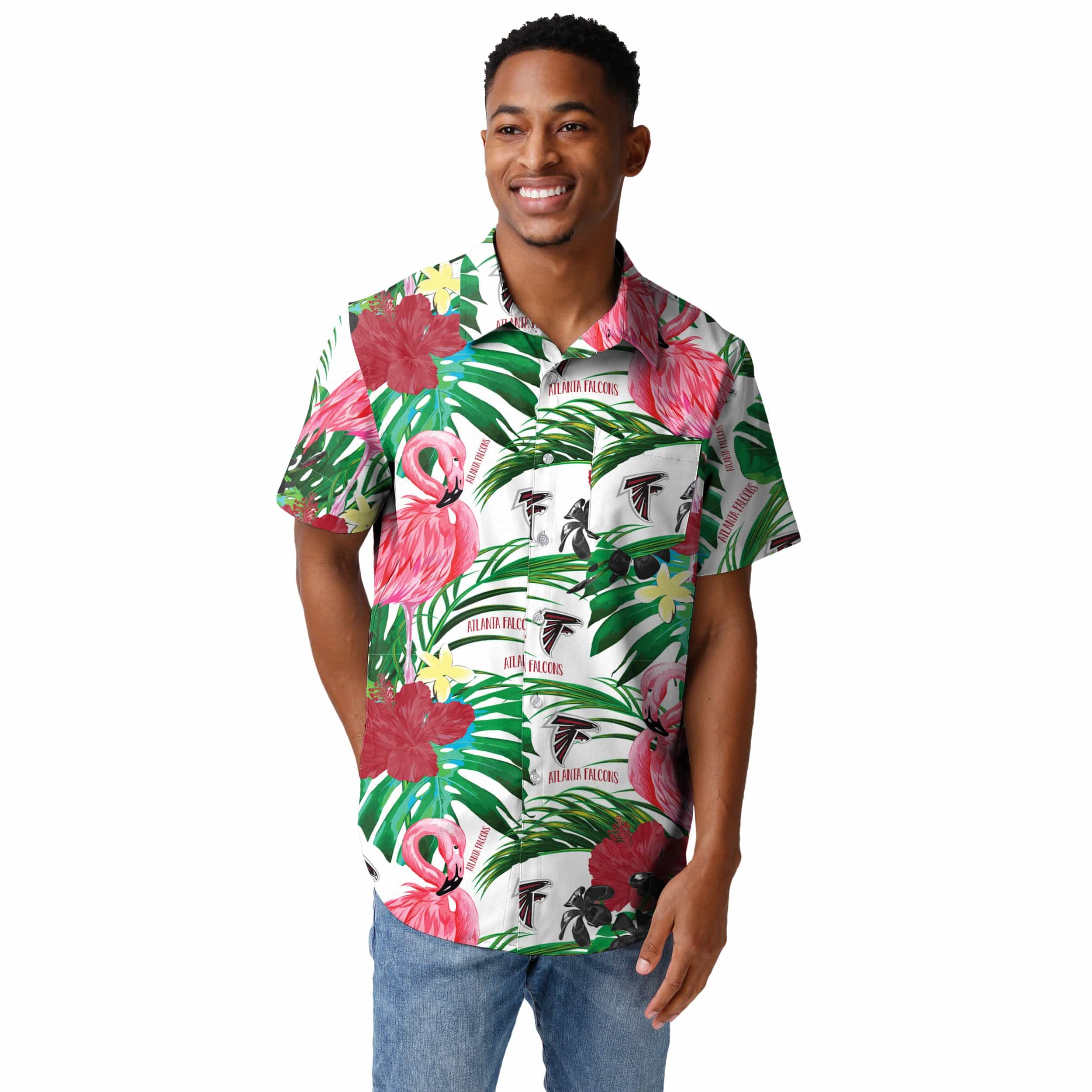 Atlanta Falcons NFL Mens Flamingo Button Up Shirt - Image 2