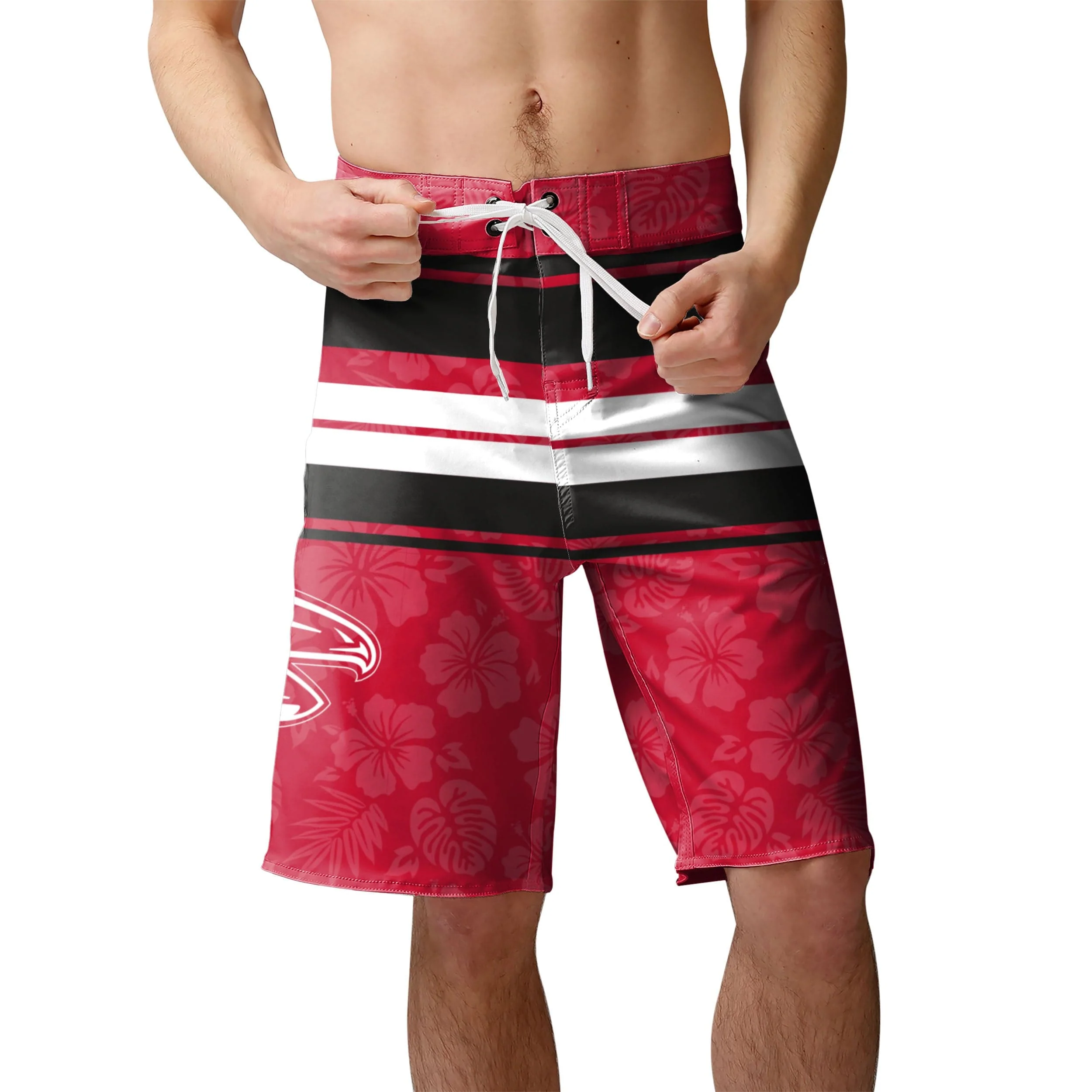 Atlanta Falcons NFL Mens Hibiscus Boardwalk Stripe Boardshorts - Image 2