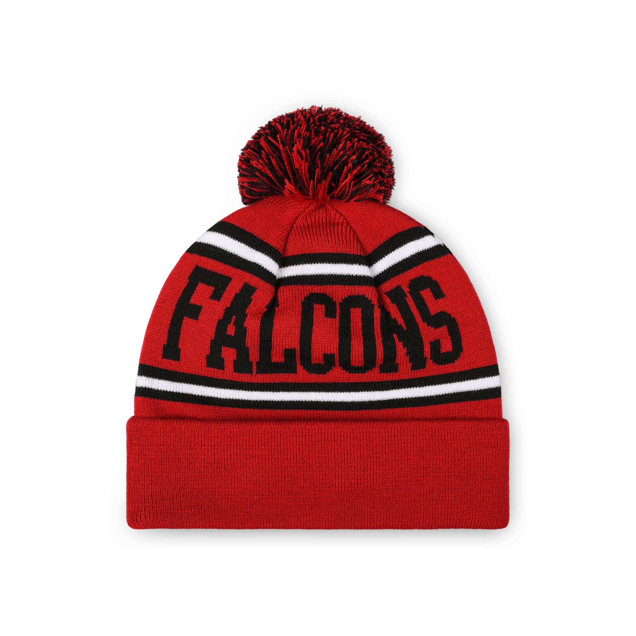 Atlanta Falcons NFL Red Primary Logo Stripe Pom Beanie - Image 2