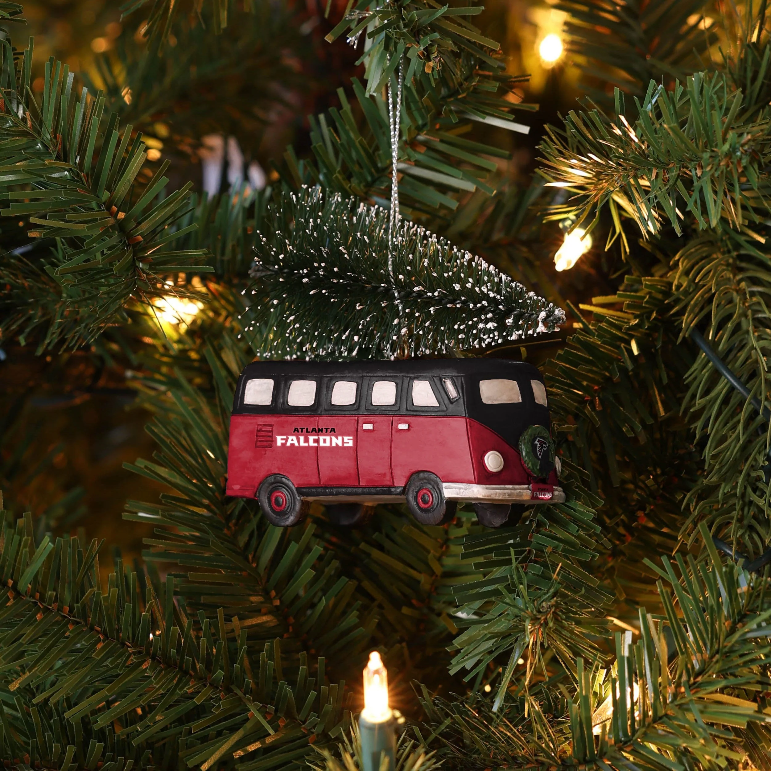 Atlanta Falcons NFL Retro Bus With Tree Ornament - Image 4