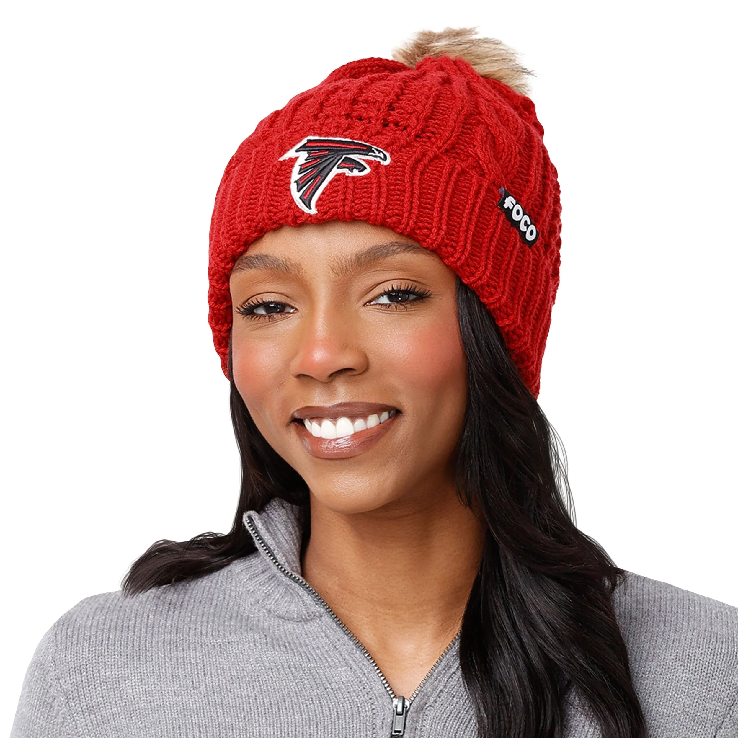 Atlanta Falcons NFL Womens Faux Fur Pom Beanie - Image 3