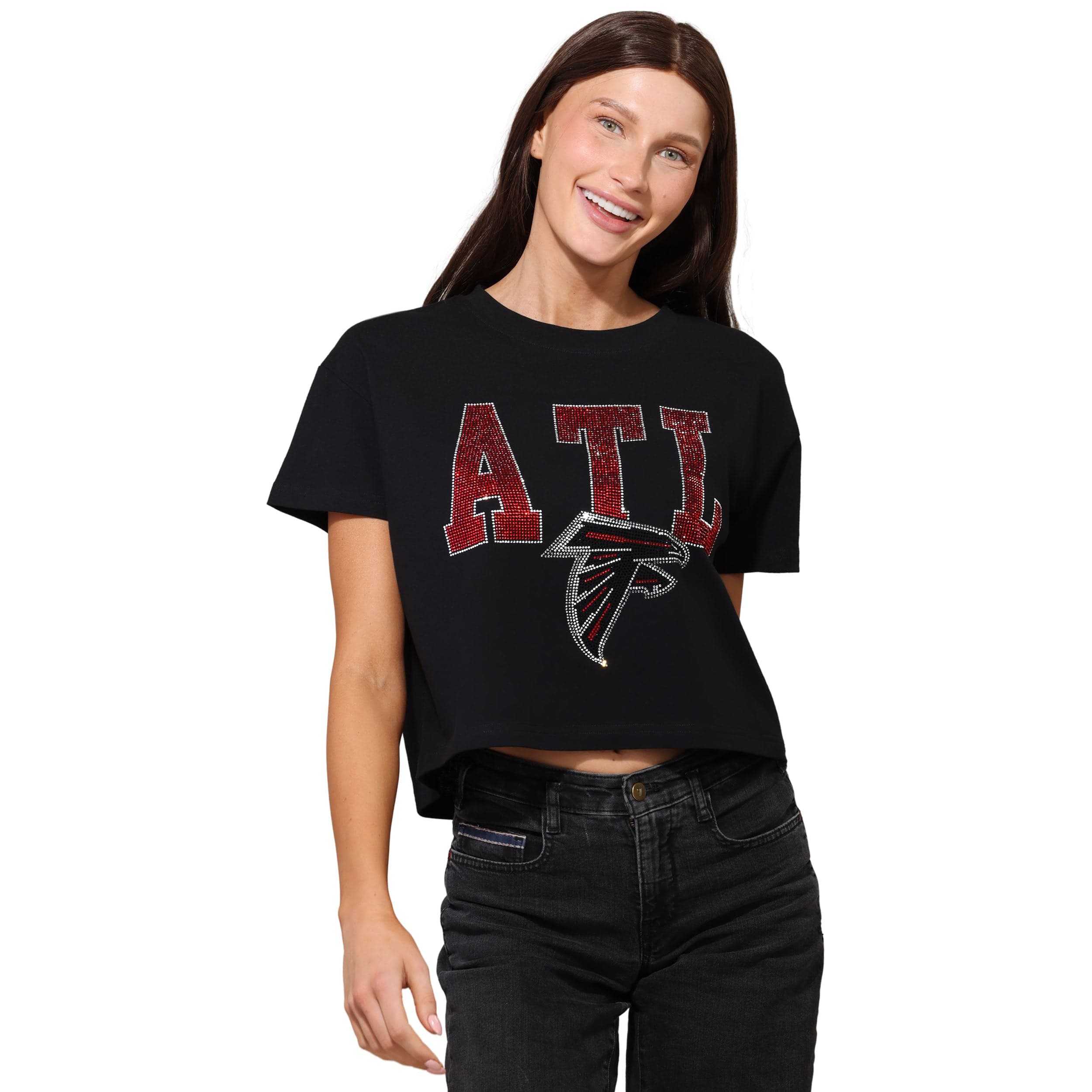 Atlanta Falcons NFL Womens Rhinestone Logo Crop Top