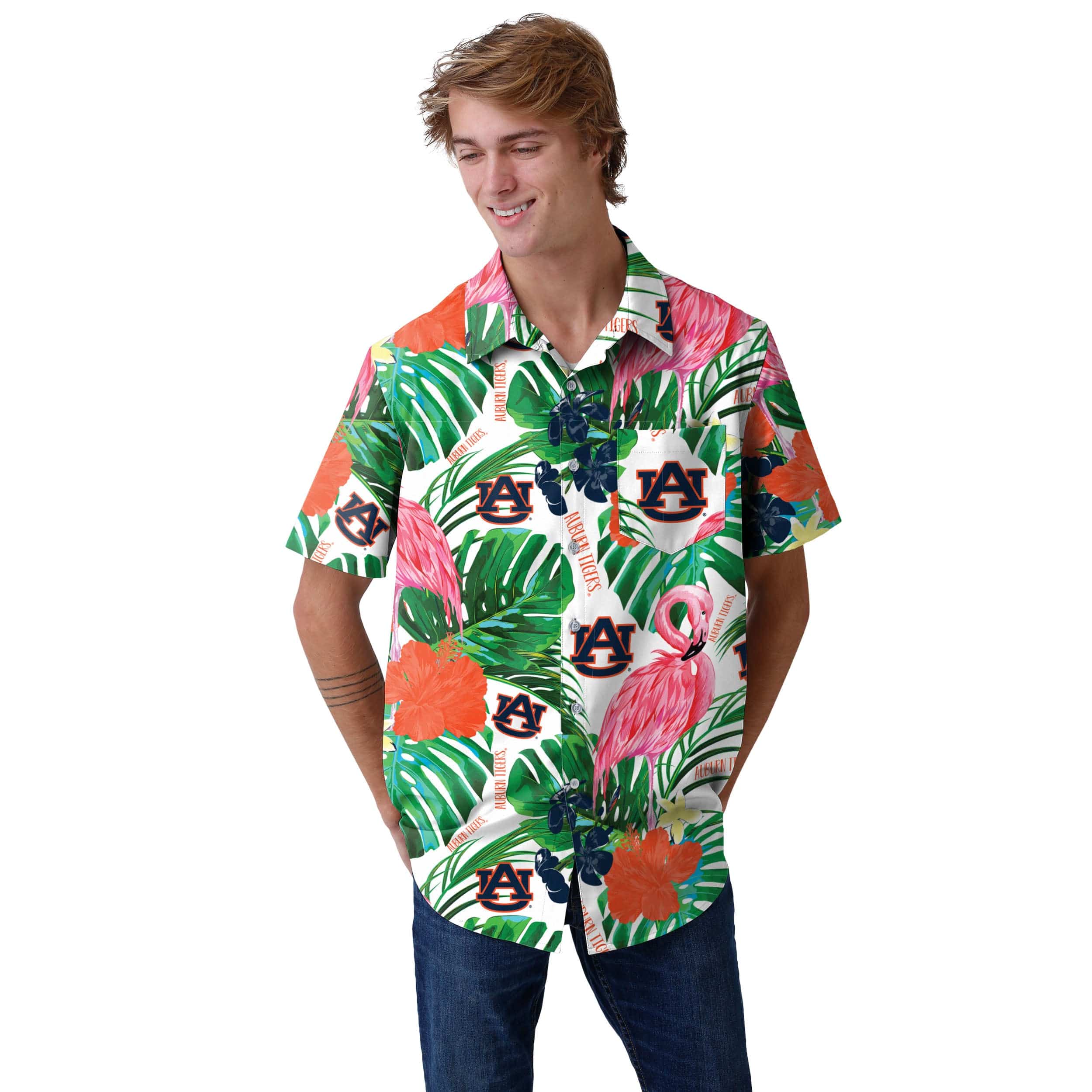 Auburn Tigers NCAA Mens Flamingo Button Up Shirt - Image 2