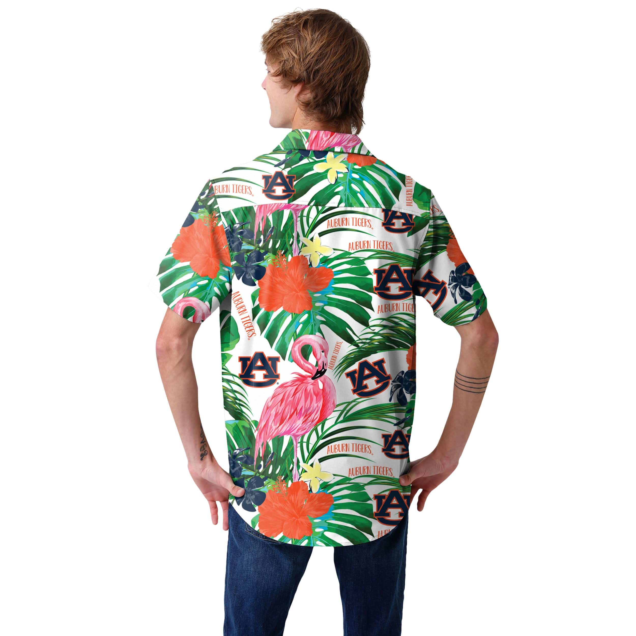 Auburn Tigers NCAA Mens Flamingo Button Up Shirt - Image 3