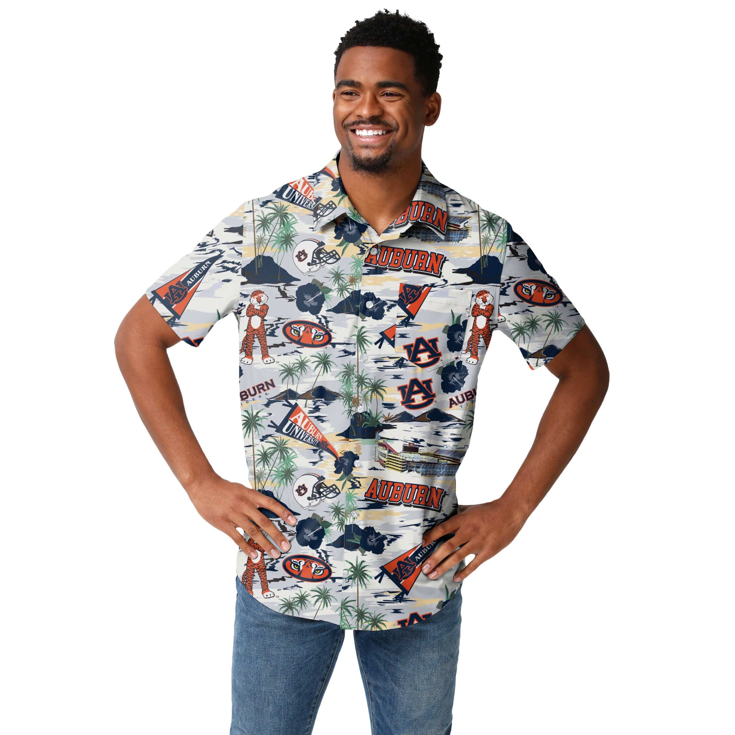 Auburn Tigers NCAA Mens Thematic Stadium Print Button Up Shirt - Image 2