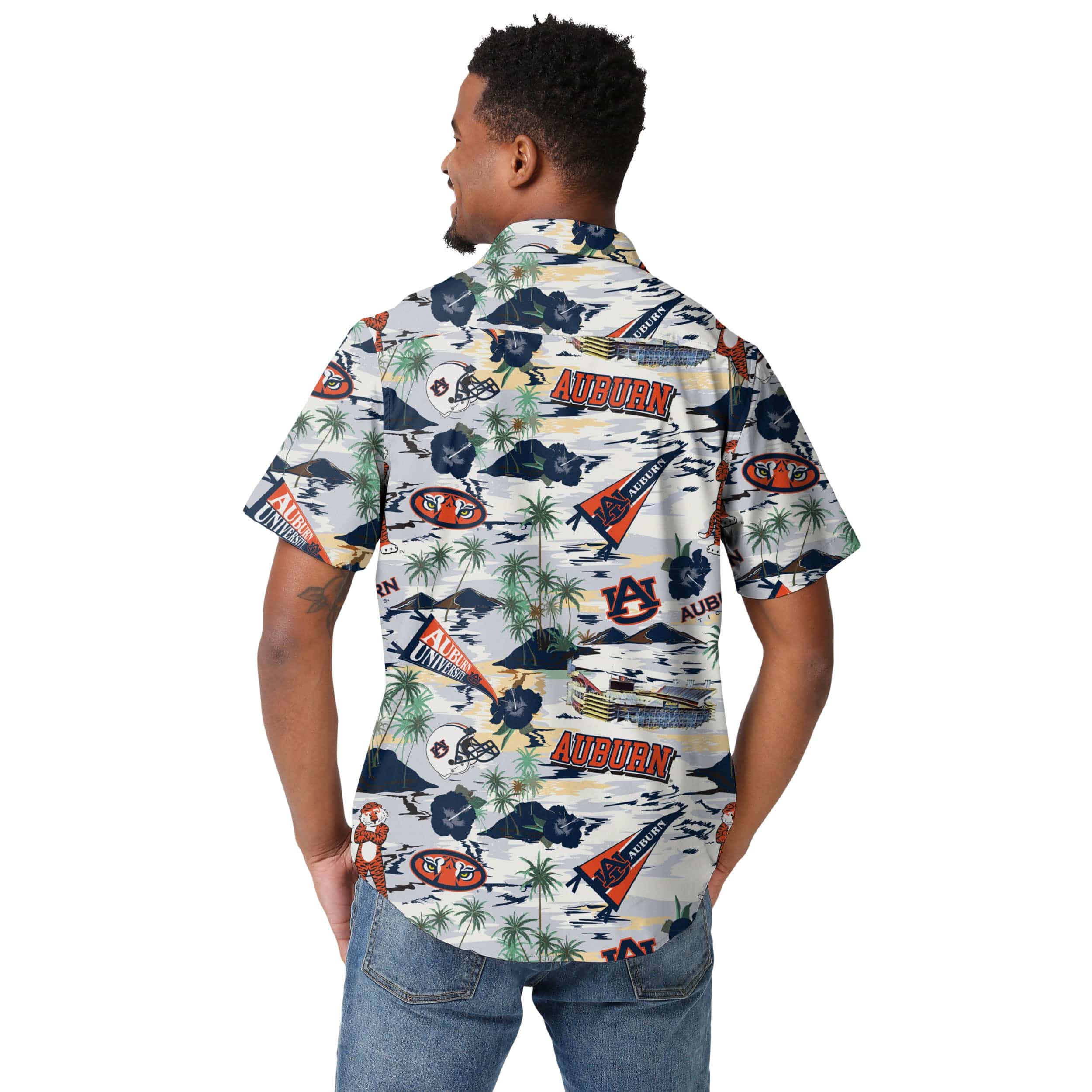 Auburn Tigers NCAA Mens Thematic Stadium Print Button Up Shirt - Image 3