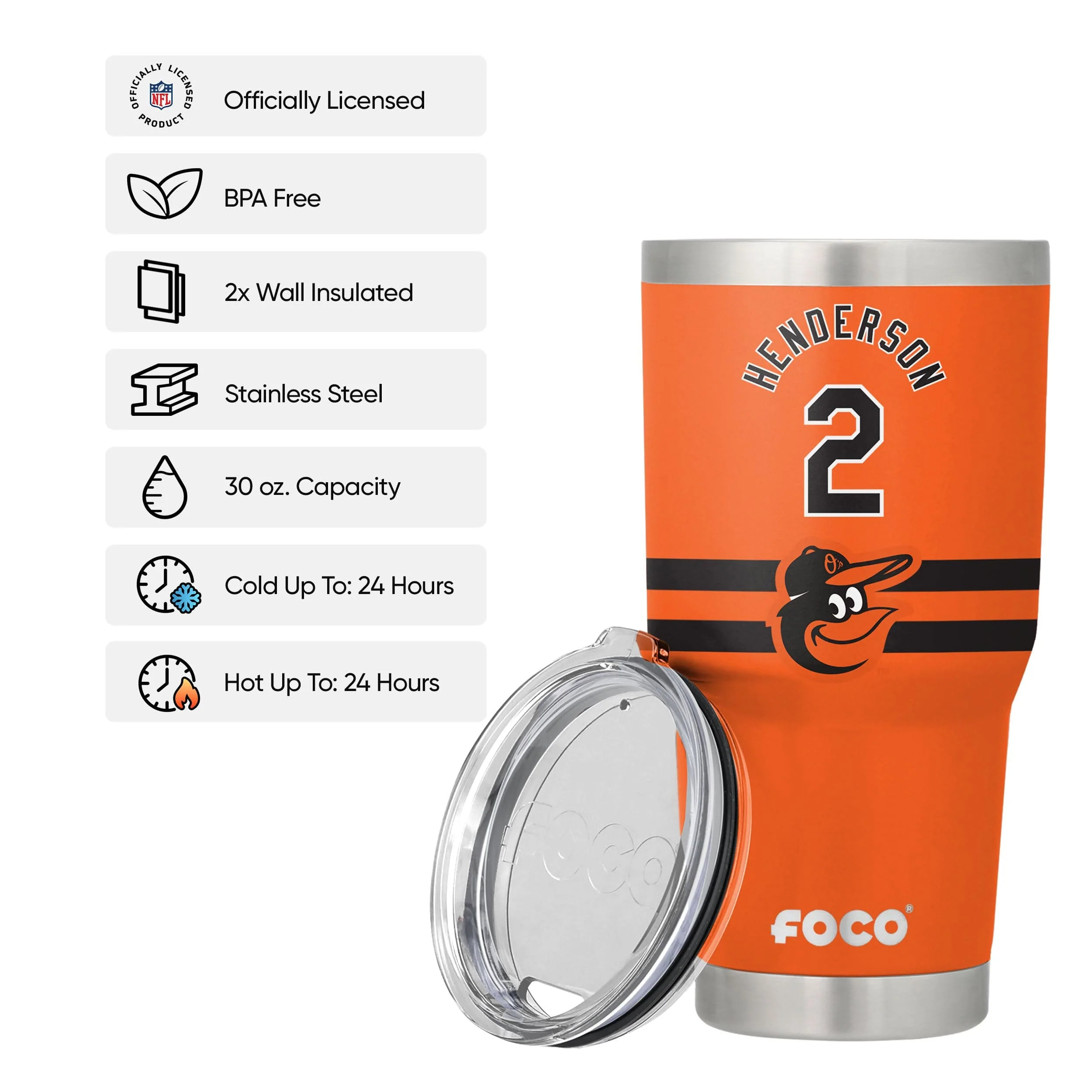Baltimore Orioles MLB Gunnar Henderson Team Logo 30 oz Player Tumbler - Image 3
