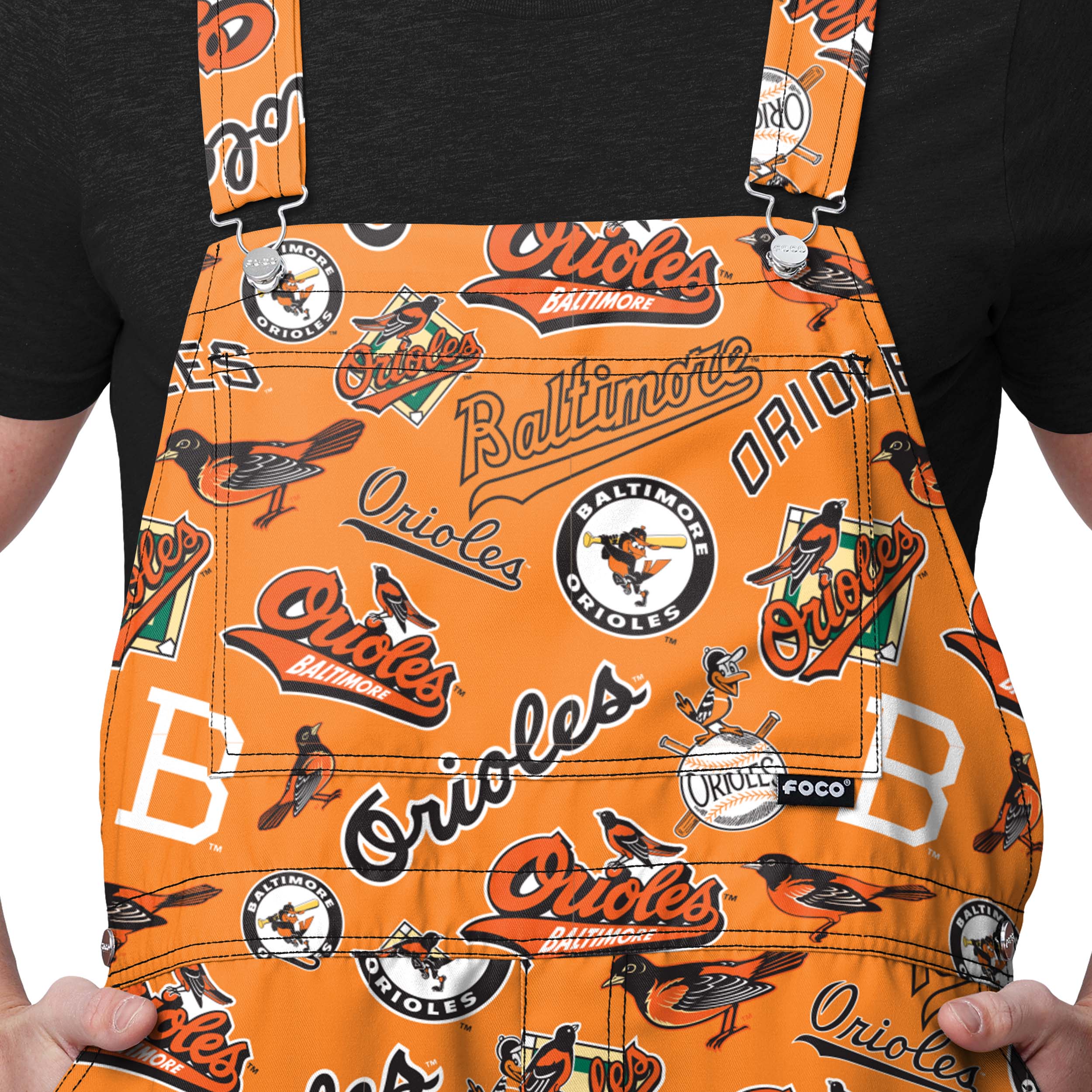 Baltimore Orioles MLB Mens Historic Print Bib Shortalls - Image 4