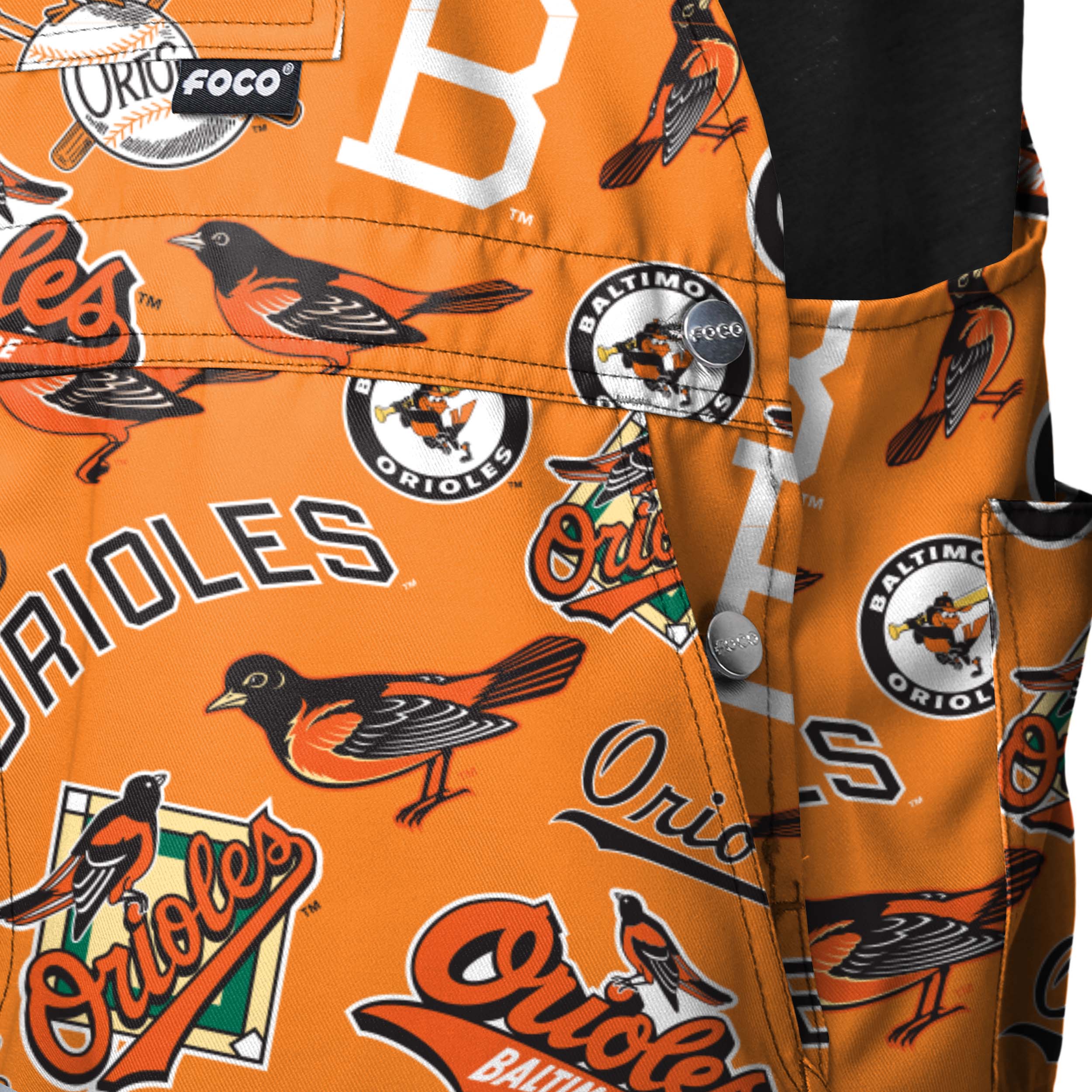 Baltimore Orioles MLB Mens Historic Print Bib Shortalls - Image 5