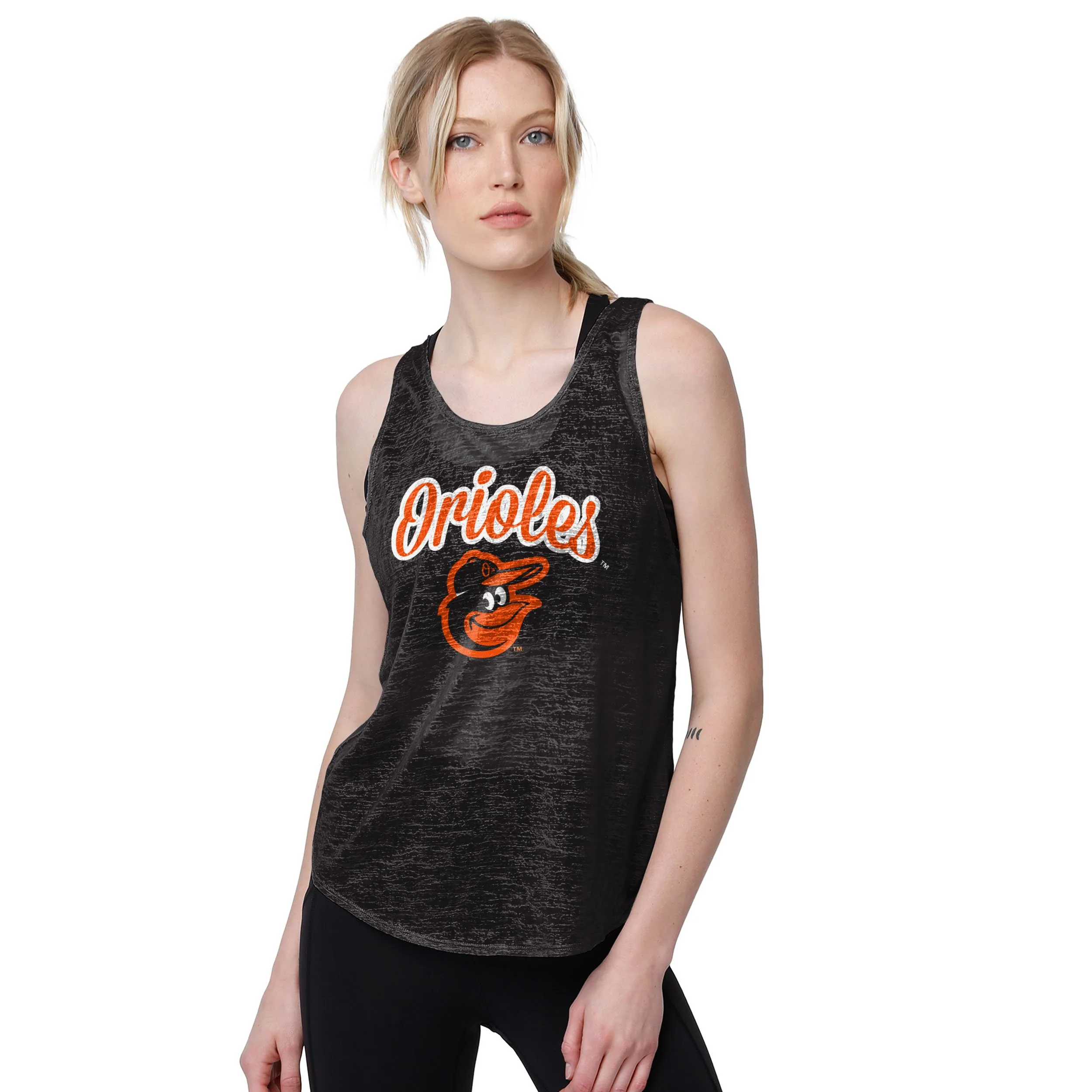 Baltimore Orioles MLB Womens Burn Out Sleeveless Top - Image 2