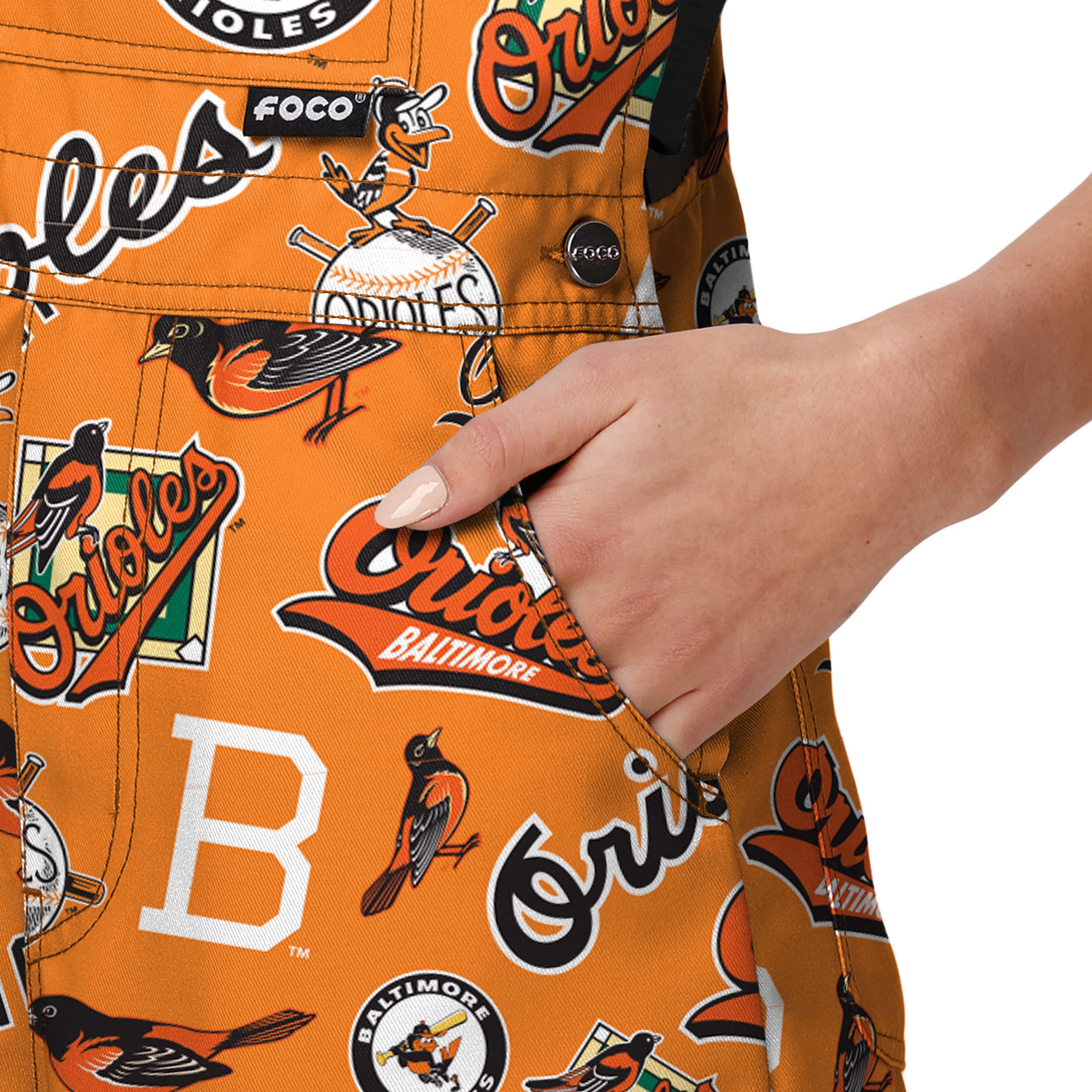 Baltimore Orioles MLB Womens Historic Print Bib Shortalls - Image 5