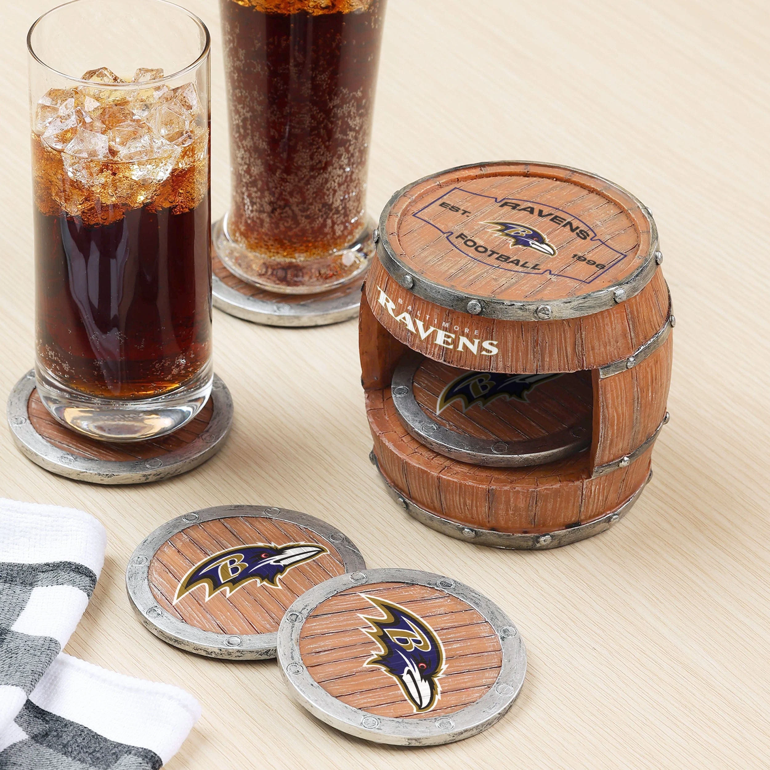 Baltimore Ravens NFL 5 Pack Barrel Coaster Set - Image 2