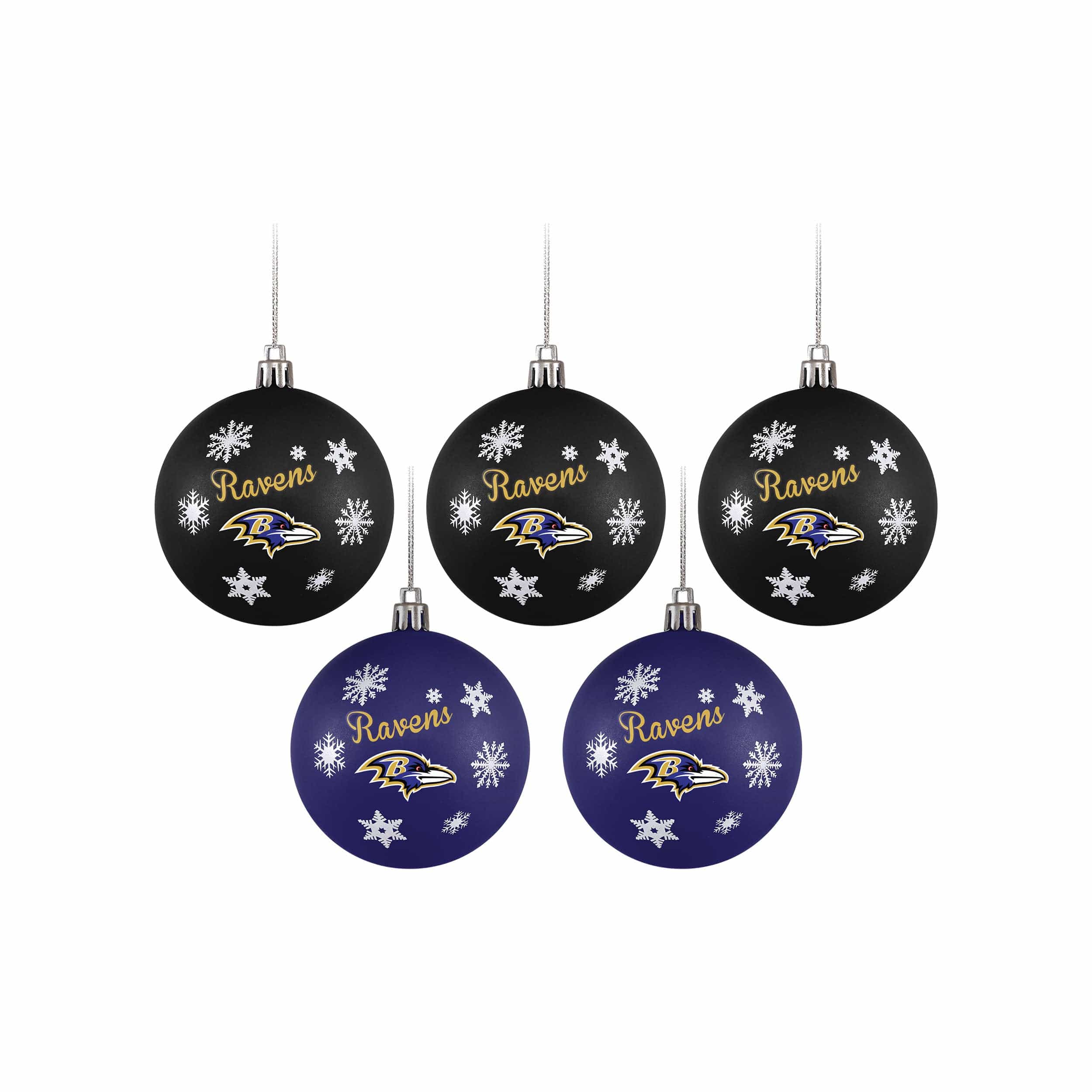Baltimore Ravens NFL 5 Pack Shatterproof Ball Ornament Set