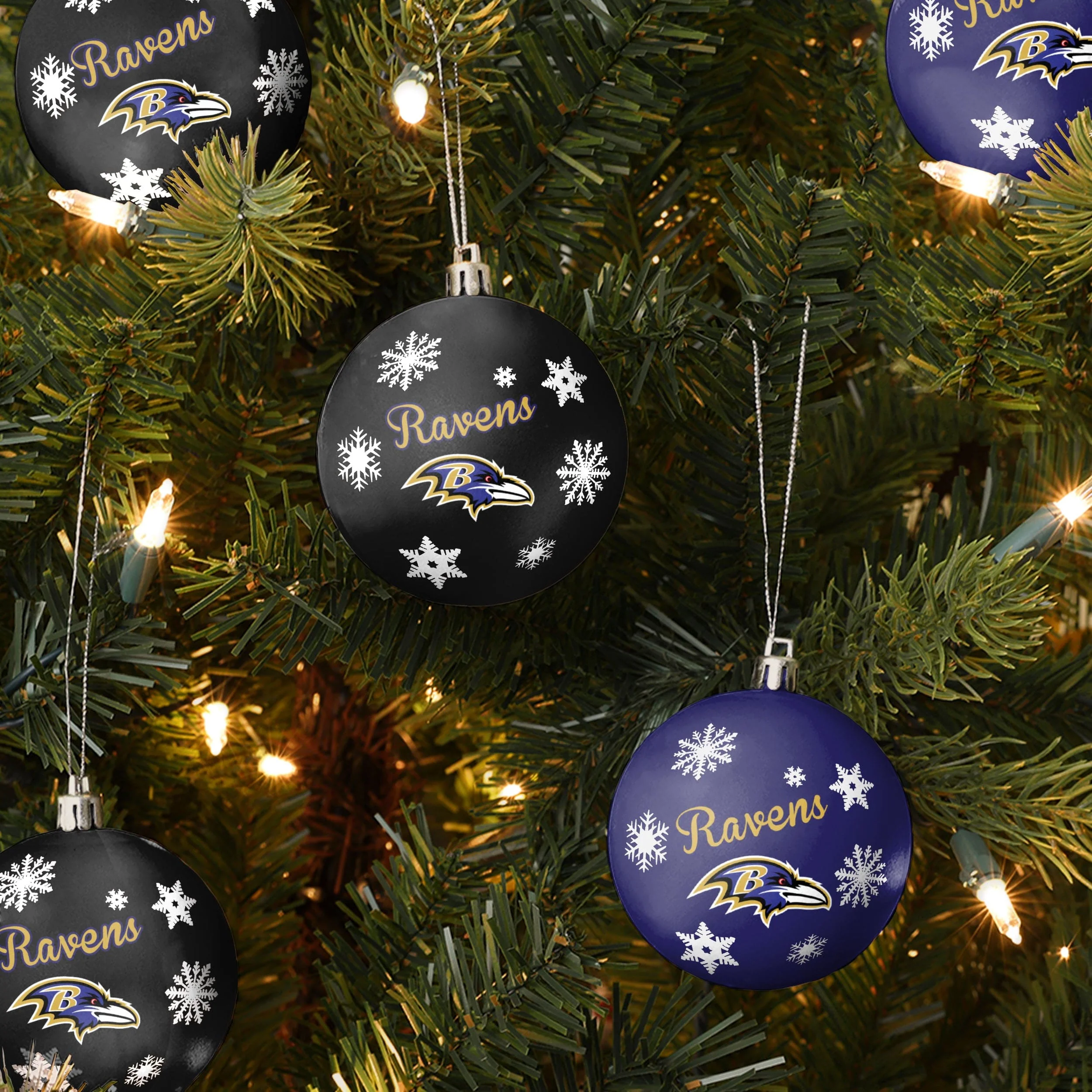 Baltimore Ravens NFL 5 Pack Shatterproof Ball Ornament Set - Image 2