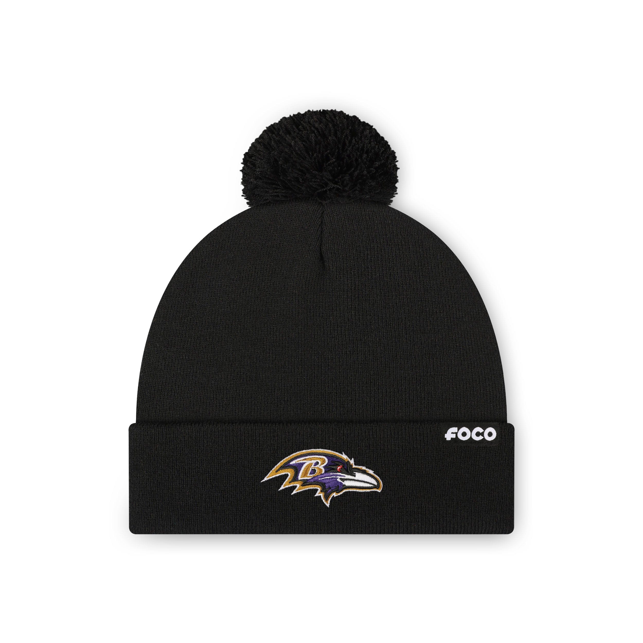 Baltimore Ravens NFL Black Basic Primary Logo Pom Beanie