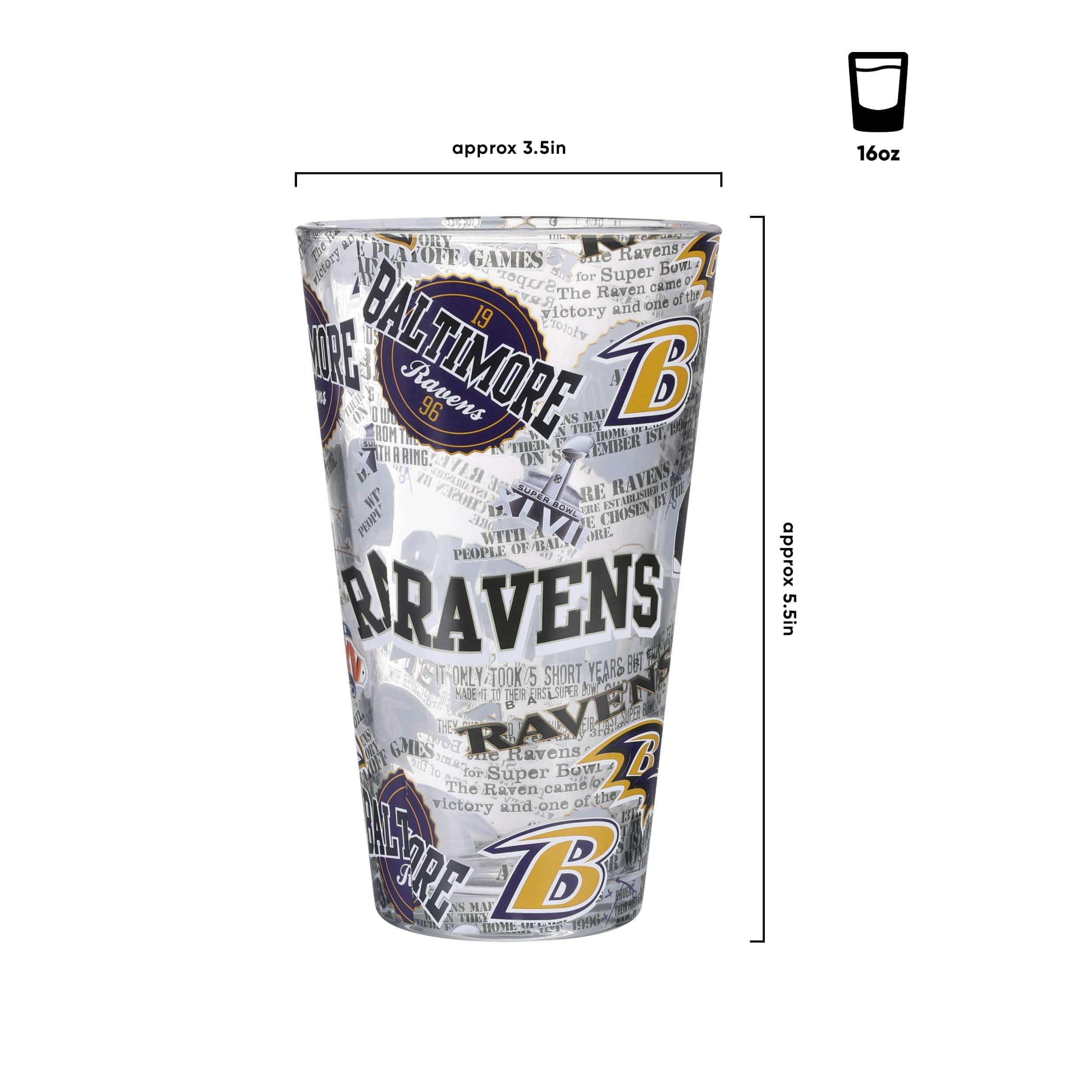 Baltimore Ravens NFL Historic Print Pint Glass - Image 3