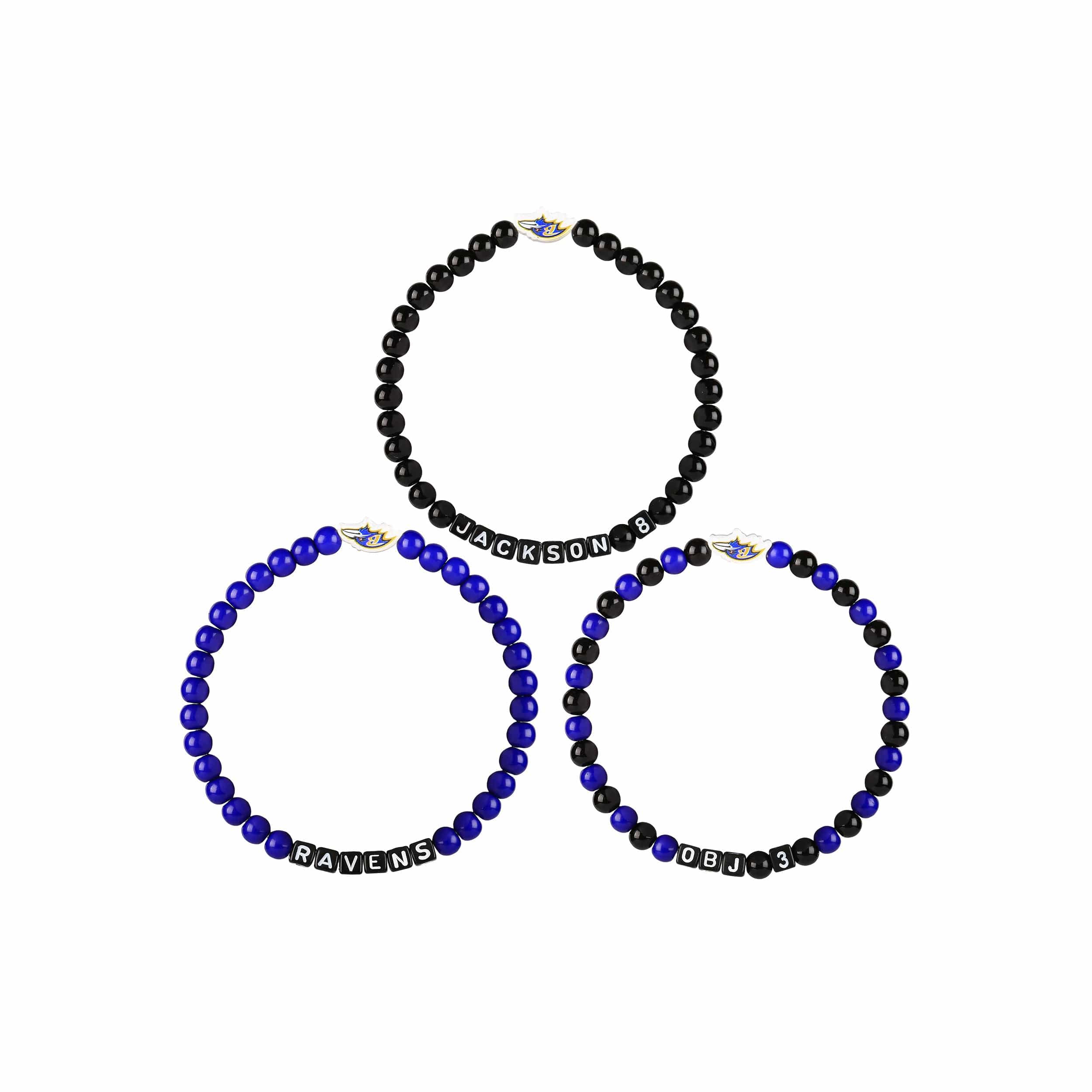 Baltimore Ravens NFL Lamar Jackson & Odell Beckham Jr 3 Pack Player Beaded Friendship Bracelet - Image 3