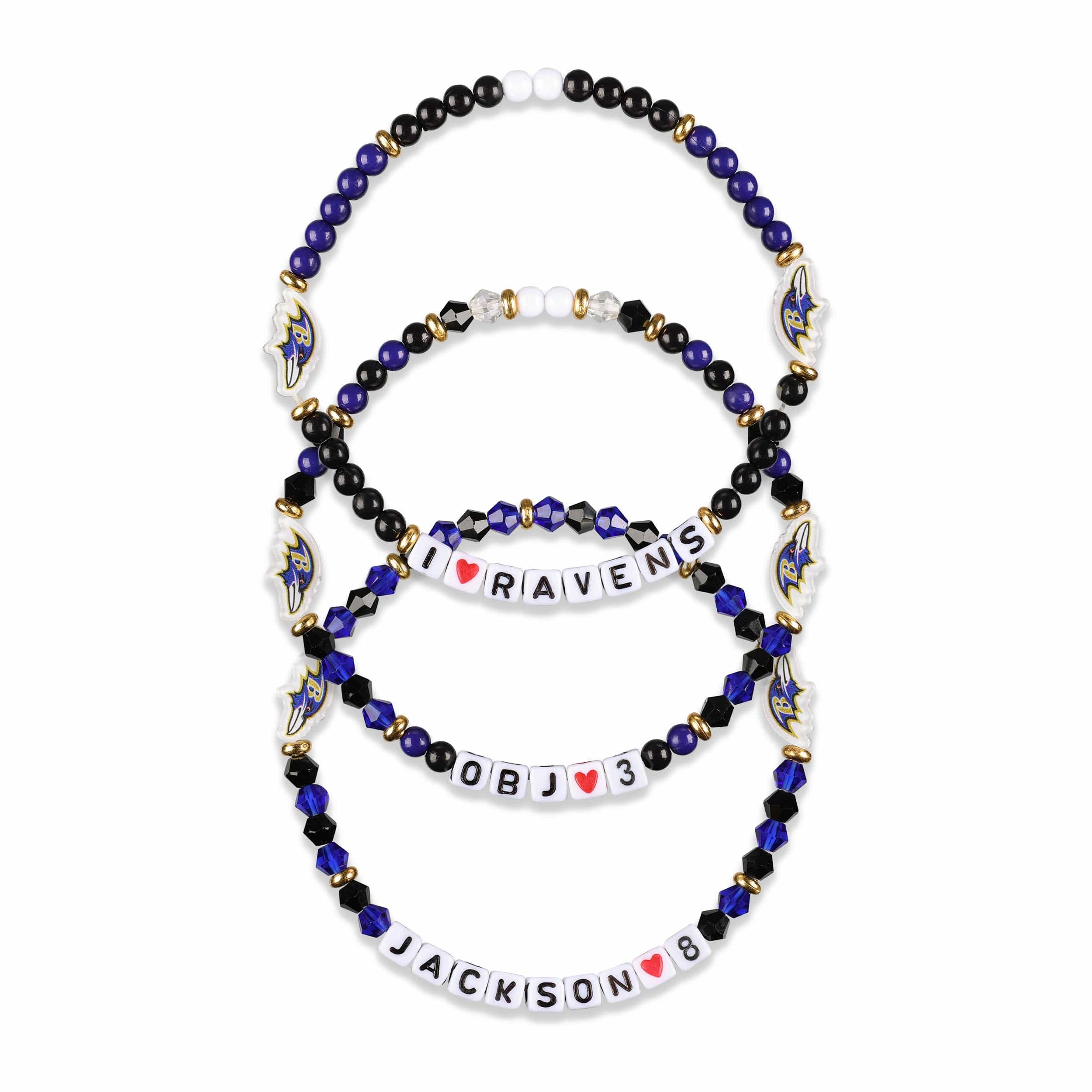 Baltimore Ravens NFL Lamar Jackson & Odell Beckham Jr 3 Pack Player Friendship Bracelet